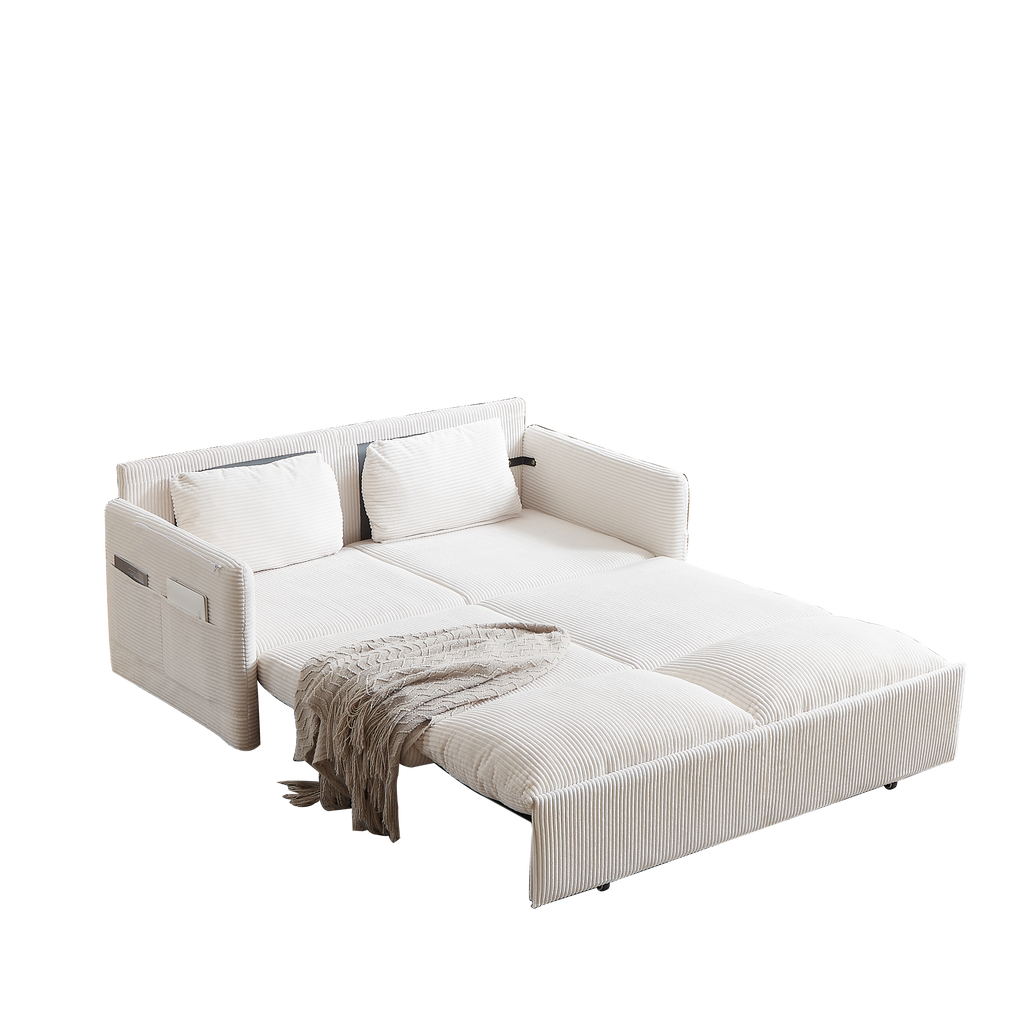 MH'' 64.5 Inch Sleeper Sofa Bed  3-in-1 Adjustable Sleeper with Pullout Bed   2 Pillows and Side Pockets  Soft Corduroy Convertible Sleeper Sofa Bed for Living Room Bedroom Apartment Office