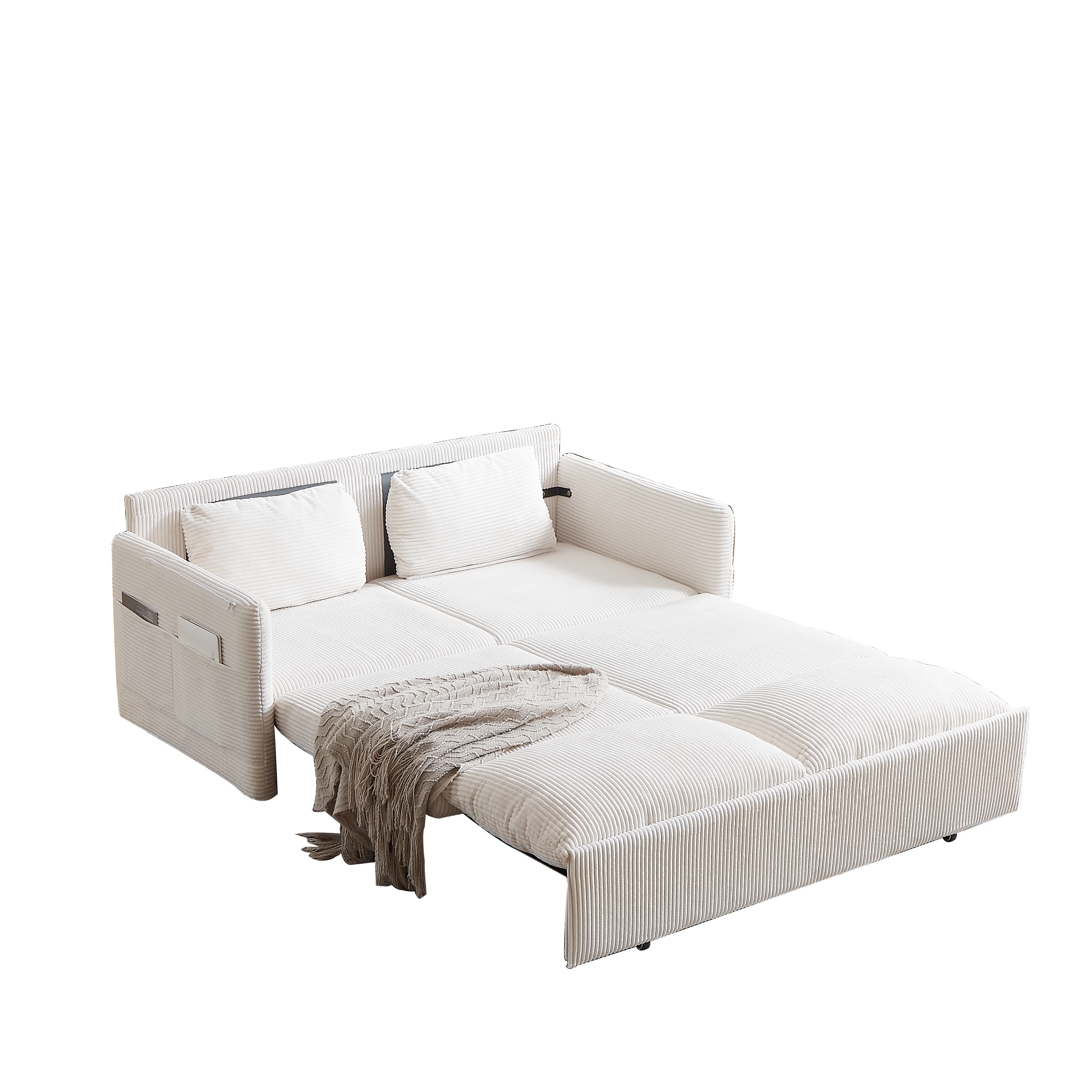 MH'' 64.5 Inch Sleeper Sofa Bed  3-in-1 Adjustable Sleeper with Pullout Bed   2 Pillows and Side Pockets  Soft Corduroy Convertible Sleeper Sofa Bed for Living Room Bedroom Apartment Office