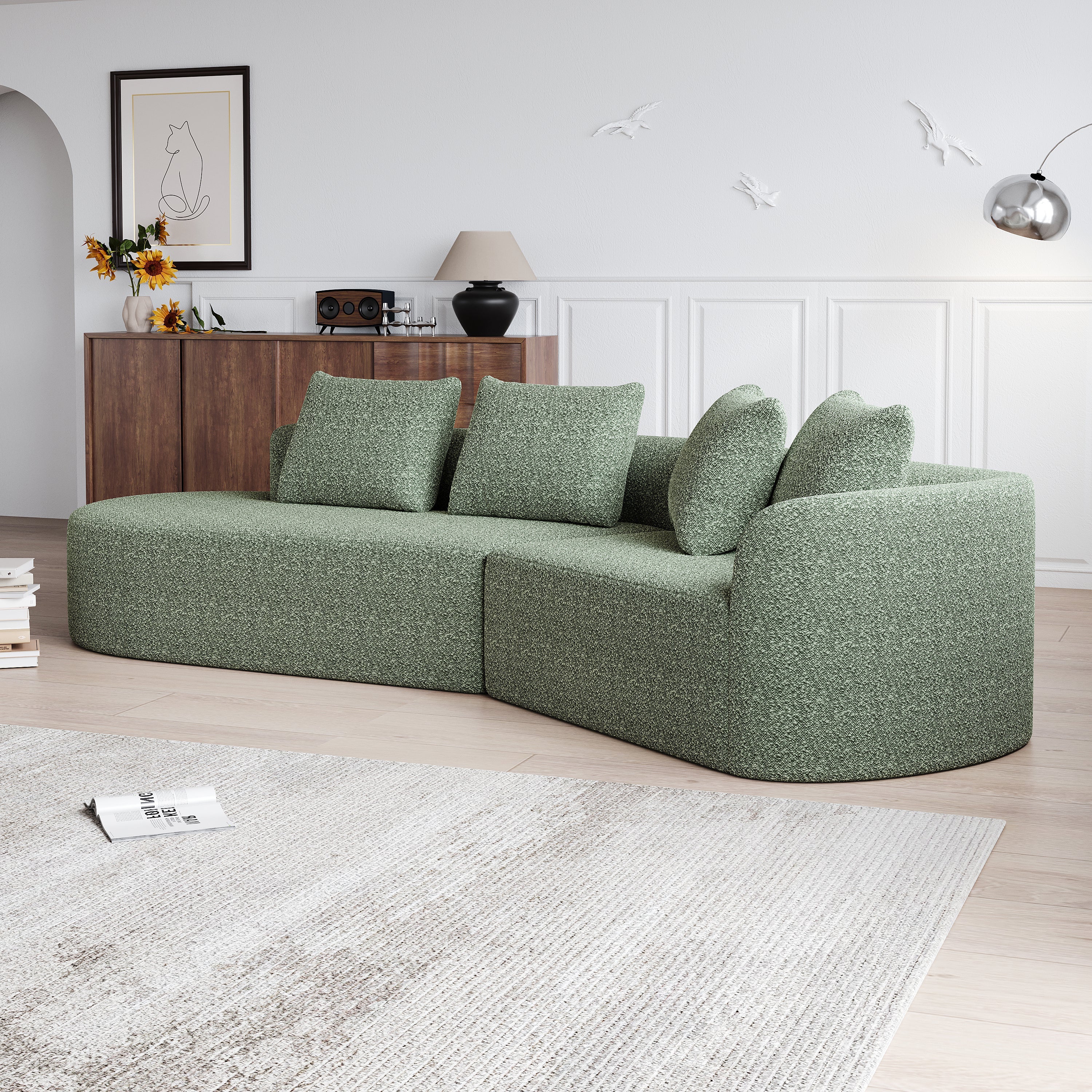 Modern Upholstered Oversized Sectional Sofa, 112-Inch Chenille 4-Seater Extra Deep & Wide Seat Curved Cloud Couch with 4 Throw Pillows, Free Combination Sofa Couch for Living Room,Bedroom