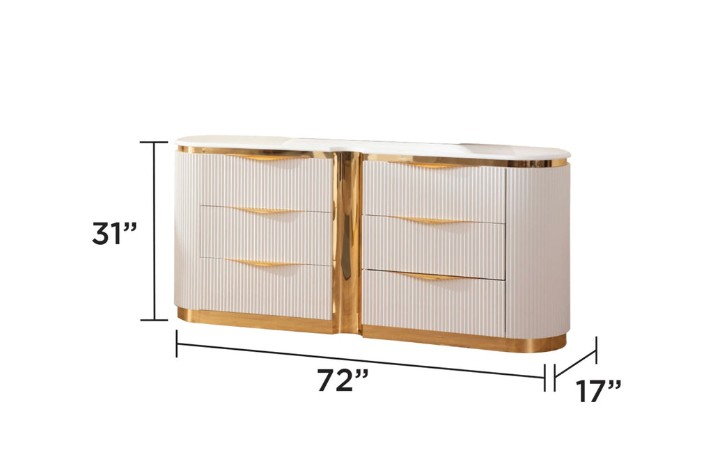 Gold Detailed Upholstery King 5-N Pc made with Wood in White(CA INVENTORY)