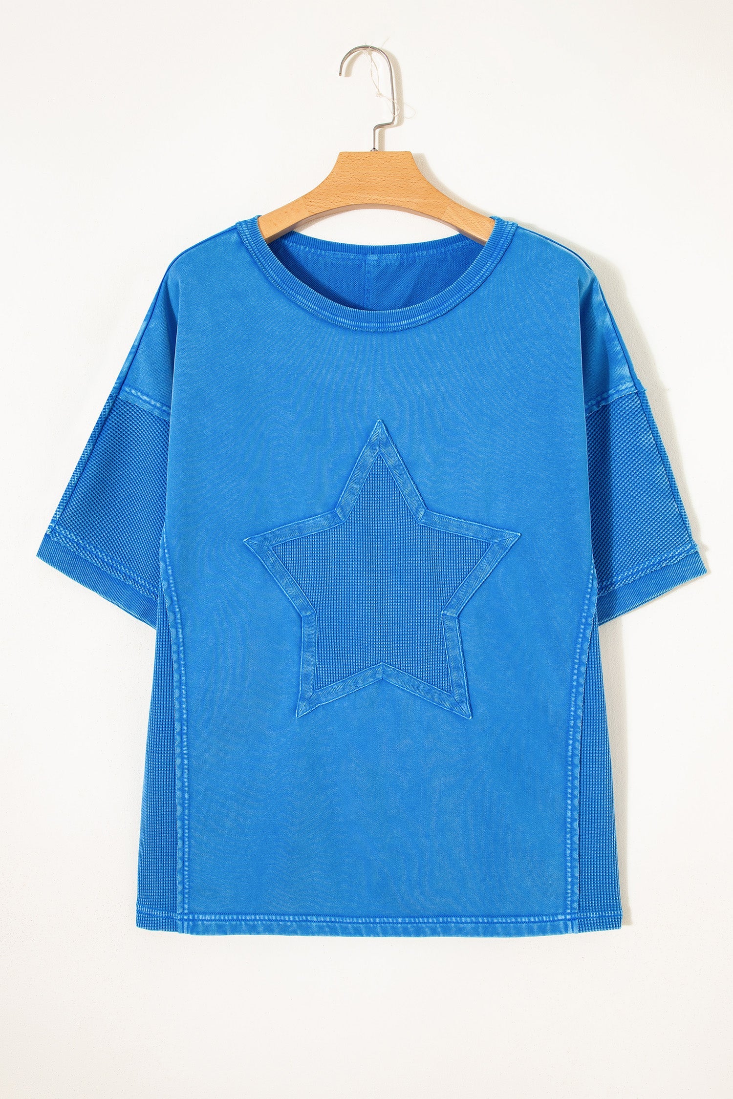Star Waffle Knit Patchwork Mineral Wash Tee