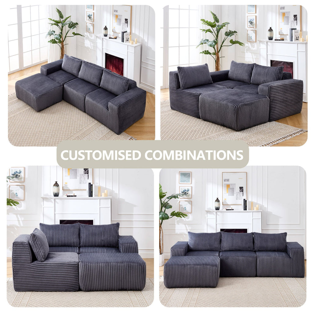 Modern Minimalist Modular Sectional Sofa with Deep Seats, Dark Gray Upholstered L-Shape Cloud Couch, Right Facing Chaise