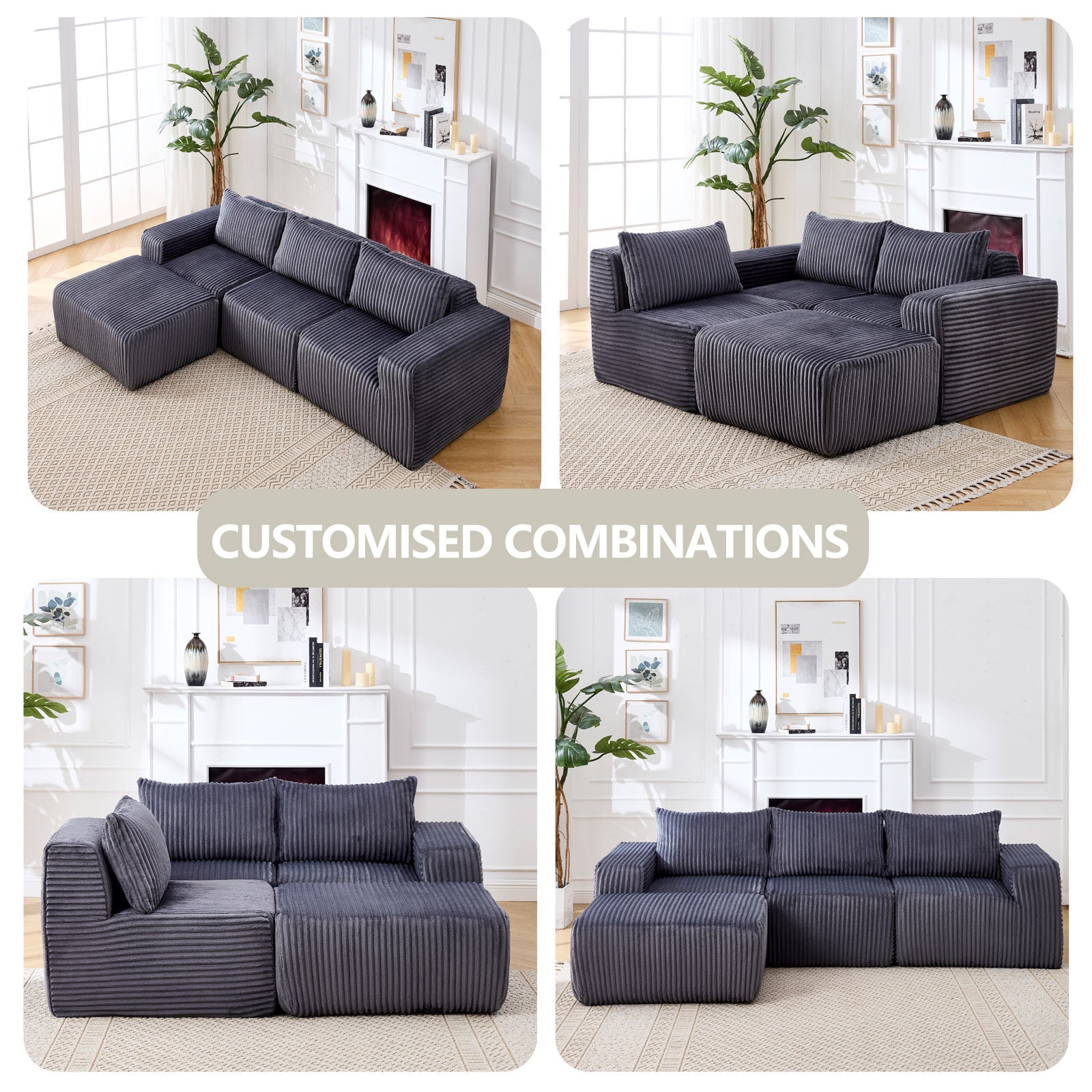 Modern Minimalist Modular Sectional Sofa with Deep Seats, Dark Gray Upholstered L-Shape Cloud Couch, Right Facing Chaise