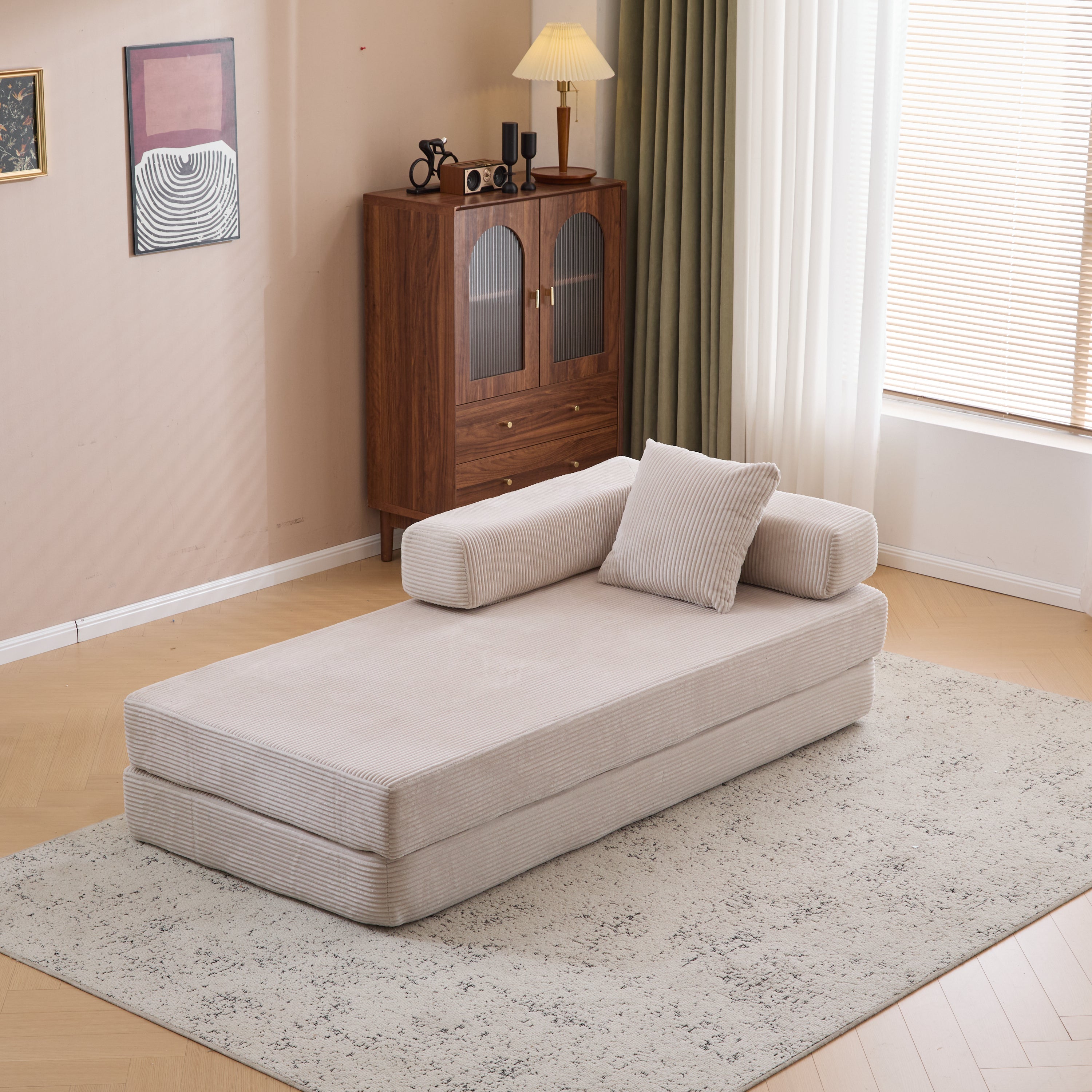 Floor Couch,Compression Sofa,Convertible Floor Sofa Bed-with Pillow Back Support Armrest,Comfy Futon Couch Lounge Sleeper Bed,Corduroy Fabric,for Living Room Bedroom (light grey)