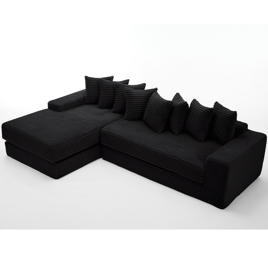 [NEW ARRIVED] [VIDEO PROVIDED] Oversize Cloud Sectional Couch, L-Shape Sofa, Convertible Floor Sleeper Sofa Bed, No Assembly ,Eight pillows,3-in-1,Side Pocket,(Left Facing Sofa),3 Seat,Corduroy,Black