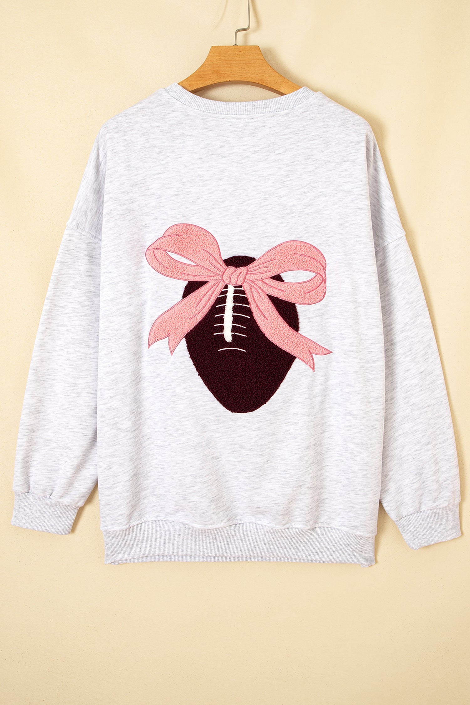 Football Bow Embroidered Patch Long Sleeve Sweatshirt
