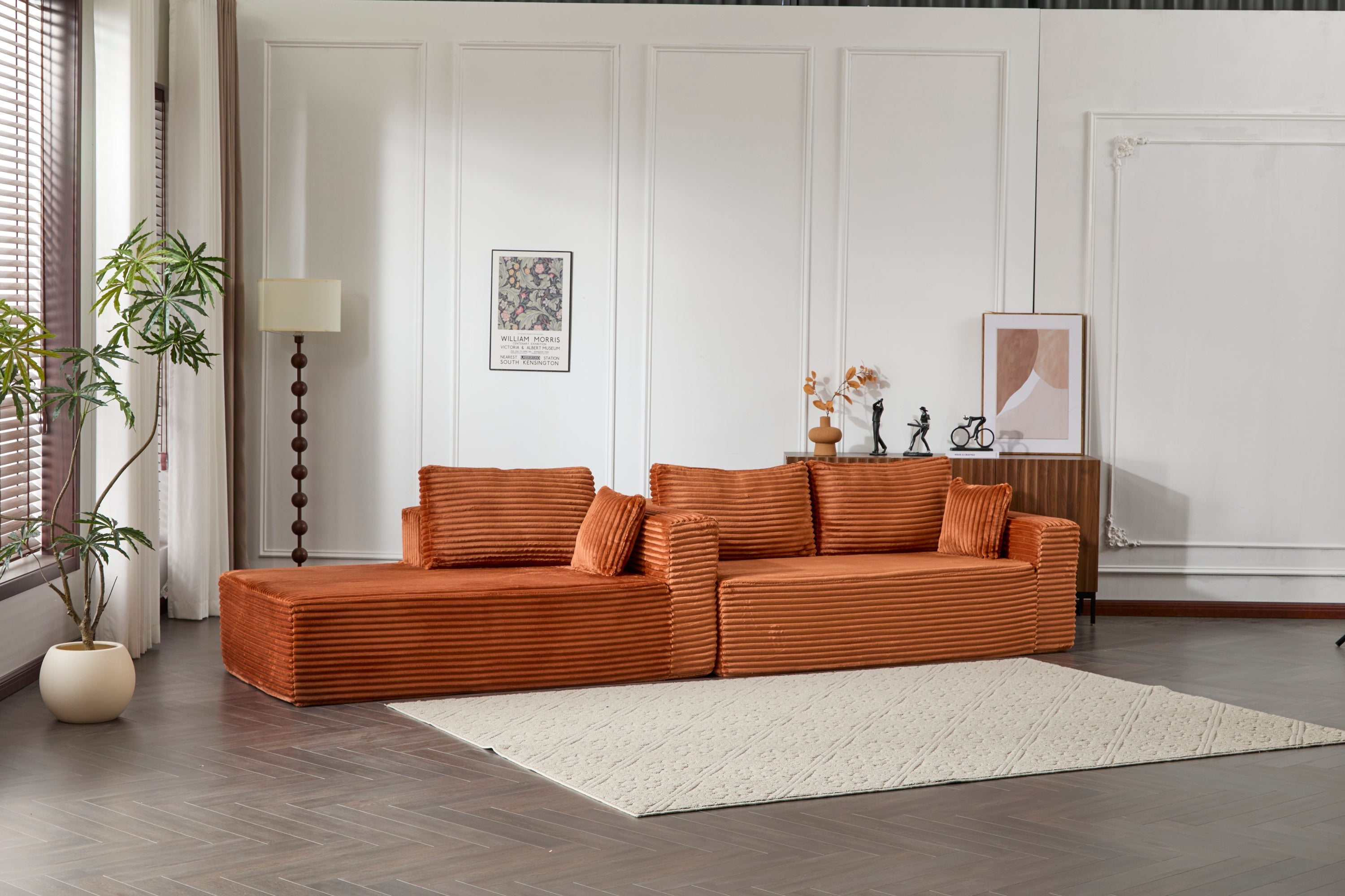 Compression Sectional Couch with Comfy Chaise, Boneless L Shape Sofa with Deep Seat, Minimalist Modular Couches Sleeper for Living Room Bedroom Apartment Lounge,corduroy,Brown