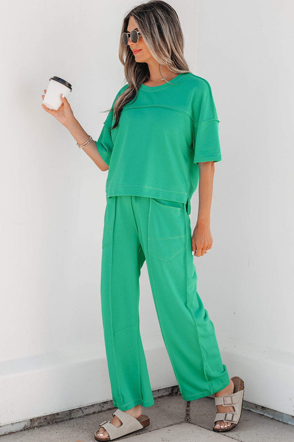 Women's Drop Shoulder Boxy Tee and Barrel Pants Set