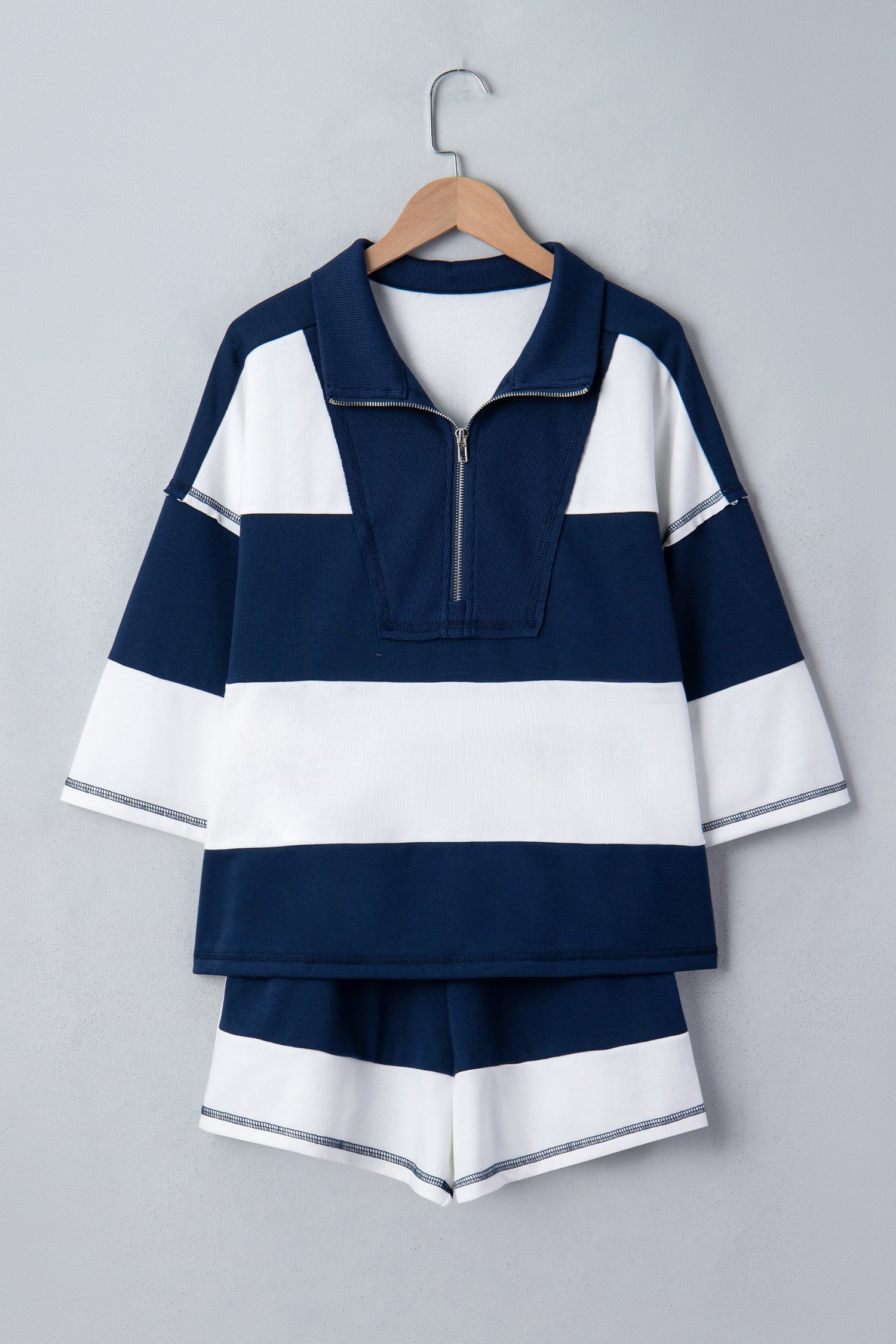 Stripe Colorblock Reverse Seam Top and Shorts Set