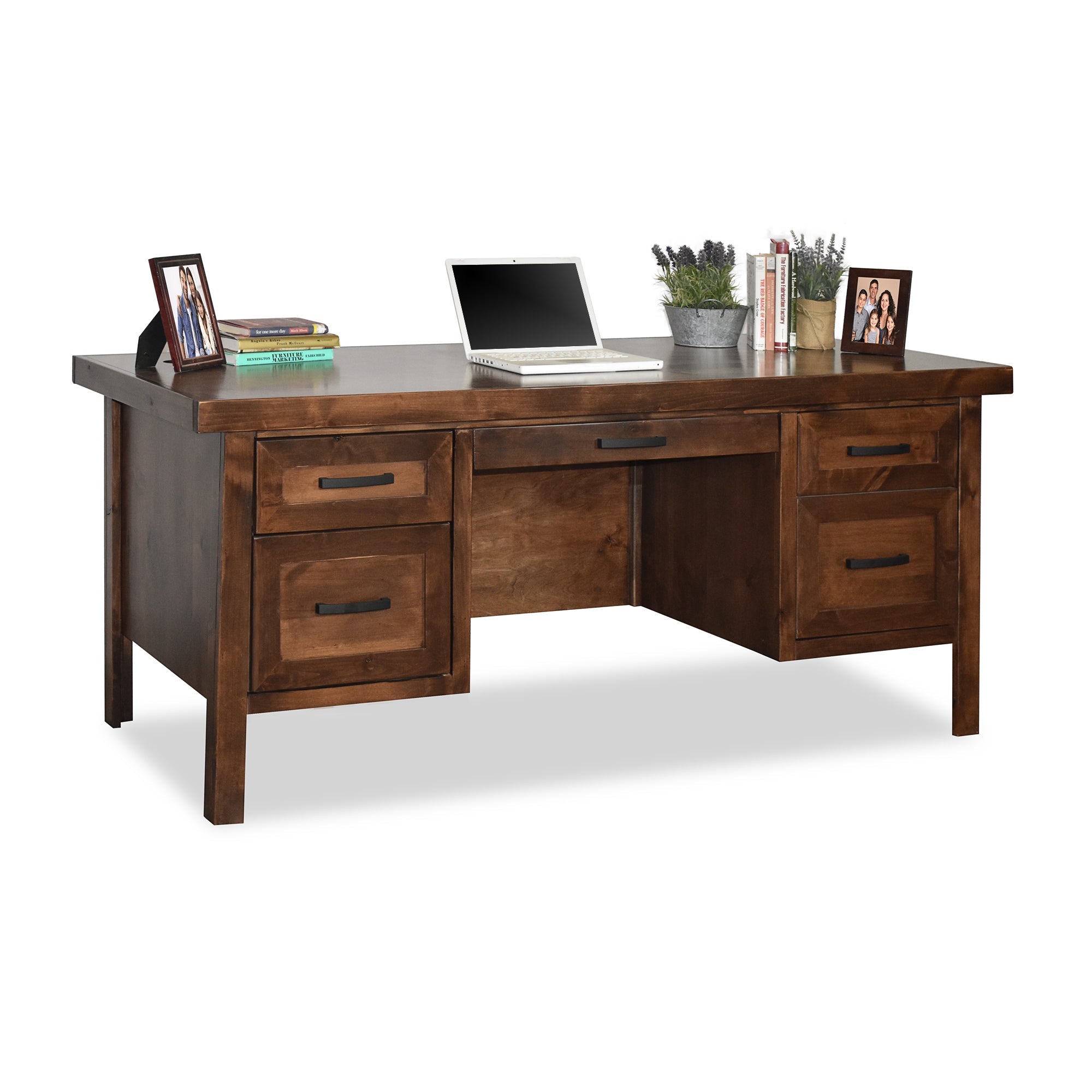 71 inch Executive Desk, No Assembly Required, Whiskey Finish