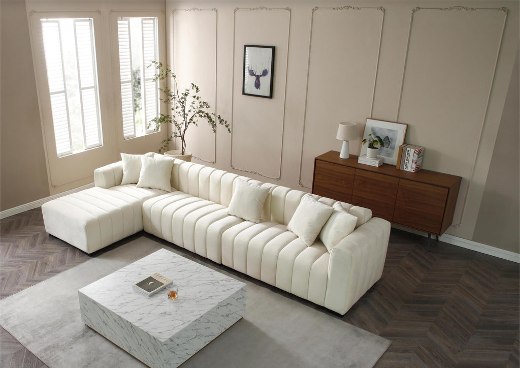 139'' Channel Tufted Sofa Velvet Upholstered Left Chaise Modular Sofa  beige