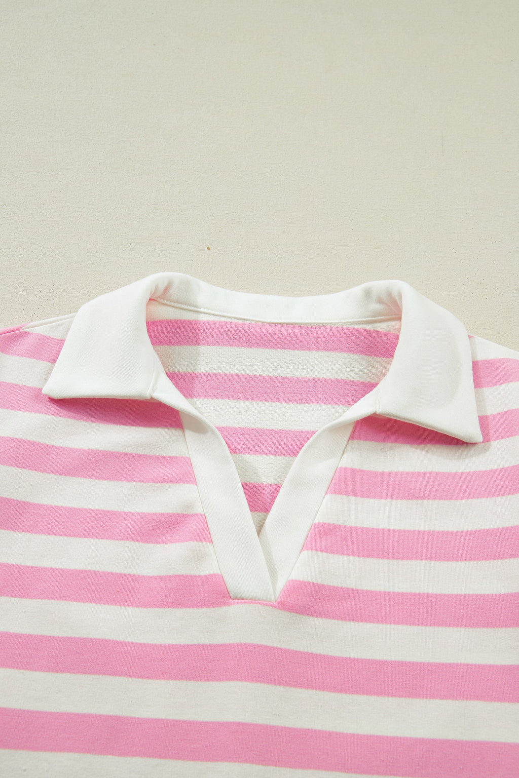 Stripe Collar V-Neck Ruffle Short Sleeve Blouse