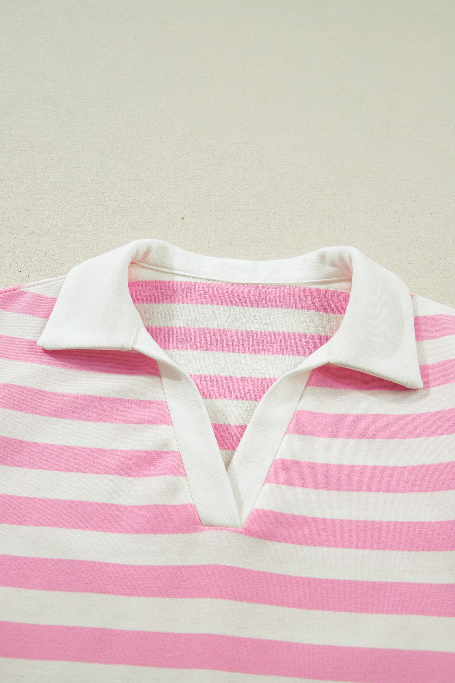 Stripe Collar V-Neck Ruffle Short Sleeve Blouse