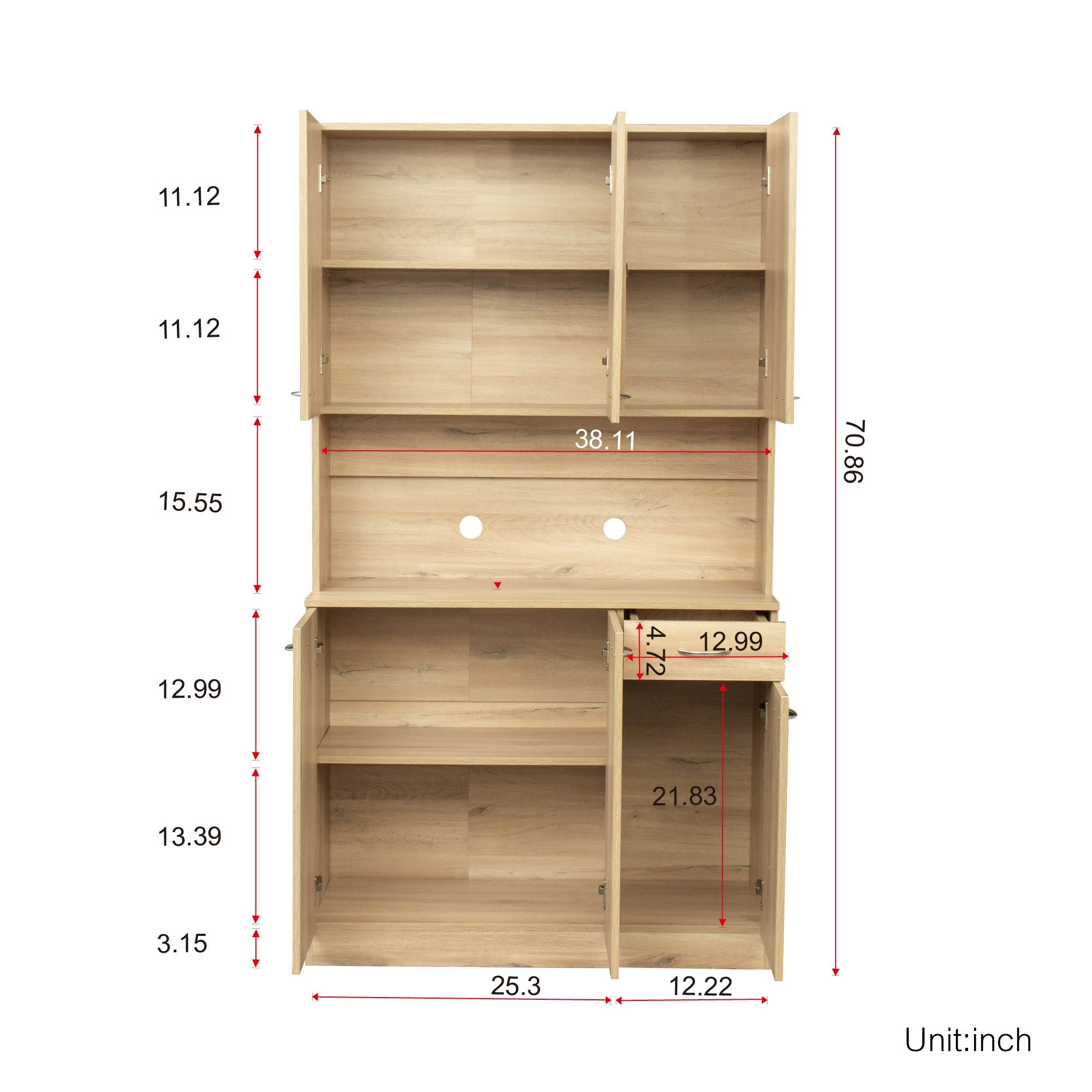 70.87' Tall Wardrobe& Kitchen Cabinet, with 6-Doors, 1-Open Shelves and 1-Drawer for bedroom,Rustic Oak
