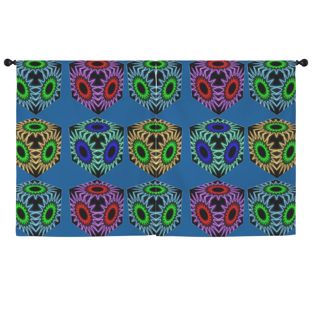 Colorful Cubes Blue Window Curtains - 5 Sizes Available
