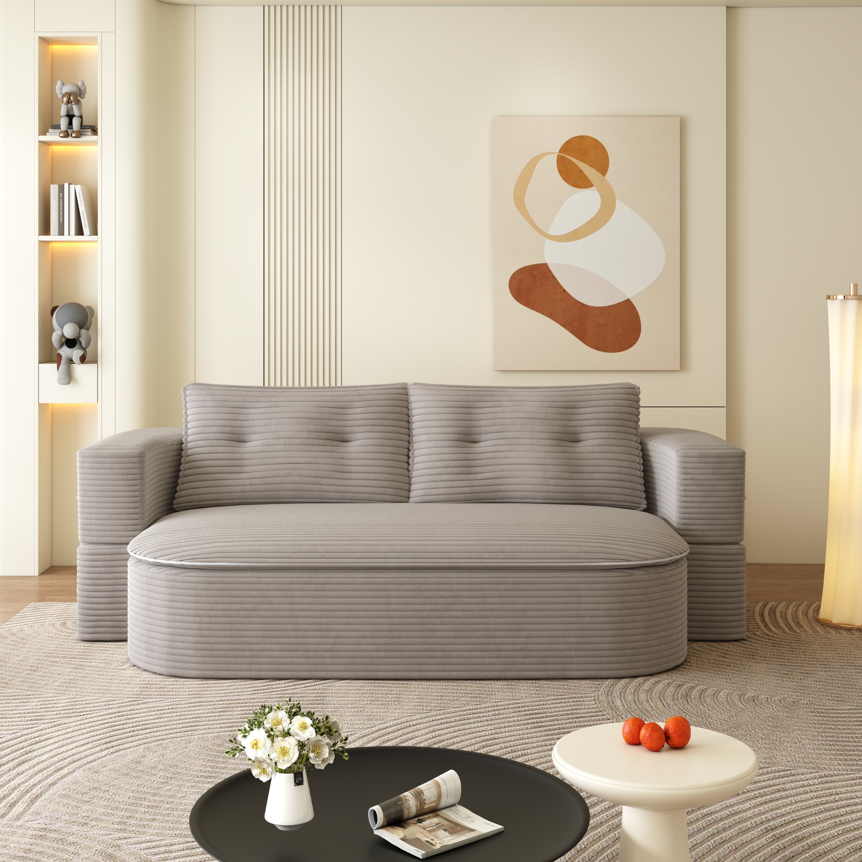 78.7' Modern 2-in-1 Foldable Sofa with Functional Blanket and 2 Soft Pillows,Comfortable Plush Corduroy Fabric Sofa, Convertible Sleeper Sofa Bed, Deep Seat Sofa Couch for Living Room, Bedroom