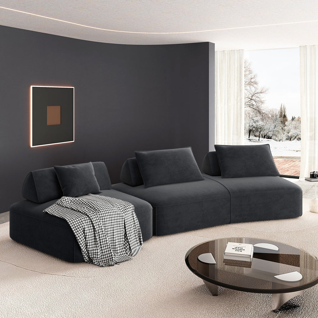 139' Modern Light Luxury Oversized Modular Sectional Sofa Set,DIY Upholstered Fluffy Chenille Sofa with Removable Backrests and Soft Pillows,Deep Seat Couch & Sofa Bed for Living Room,Office,Dark Grey