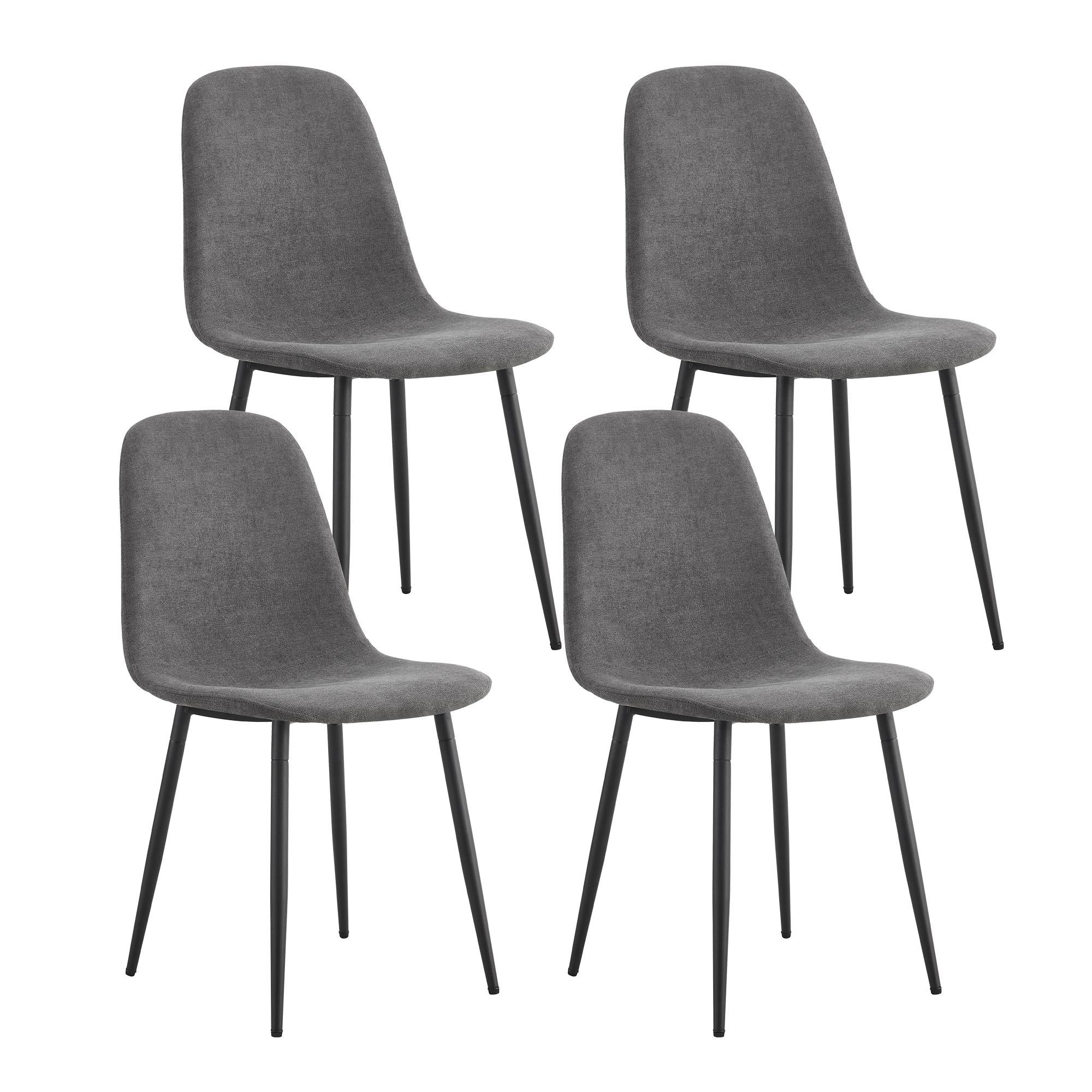 A set of 4 modern medieval style restaurant cushioned side chairs, equipped with soft cushions and black metal legs, suitable for kitchens, lounges, and farmhouses. B0501A