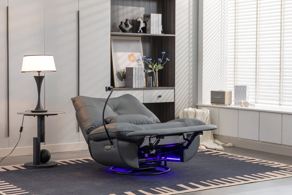 270 Swivel Glider Recliner Chair, Power Recliner Rocking Chair, USB Port Charge for Nursery Chair with Atmosphere Lamp for Living Room Bedroom Apartment