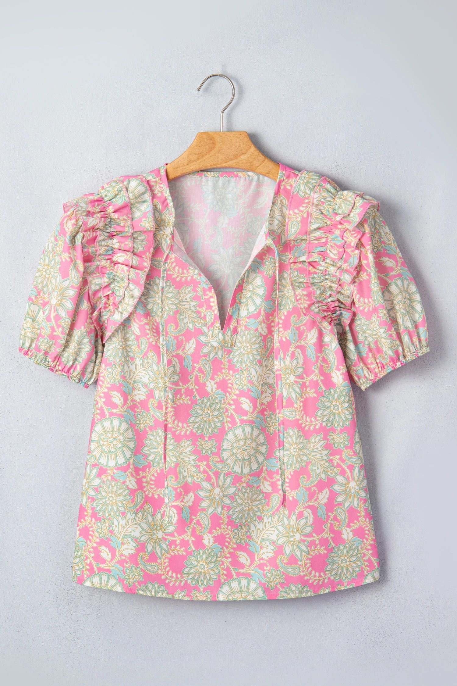 Floral Tie Neck Puff Sleeve Blouse