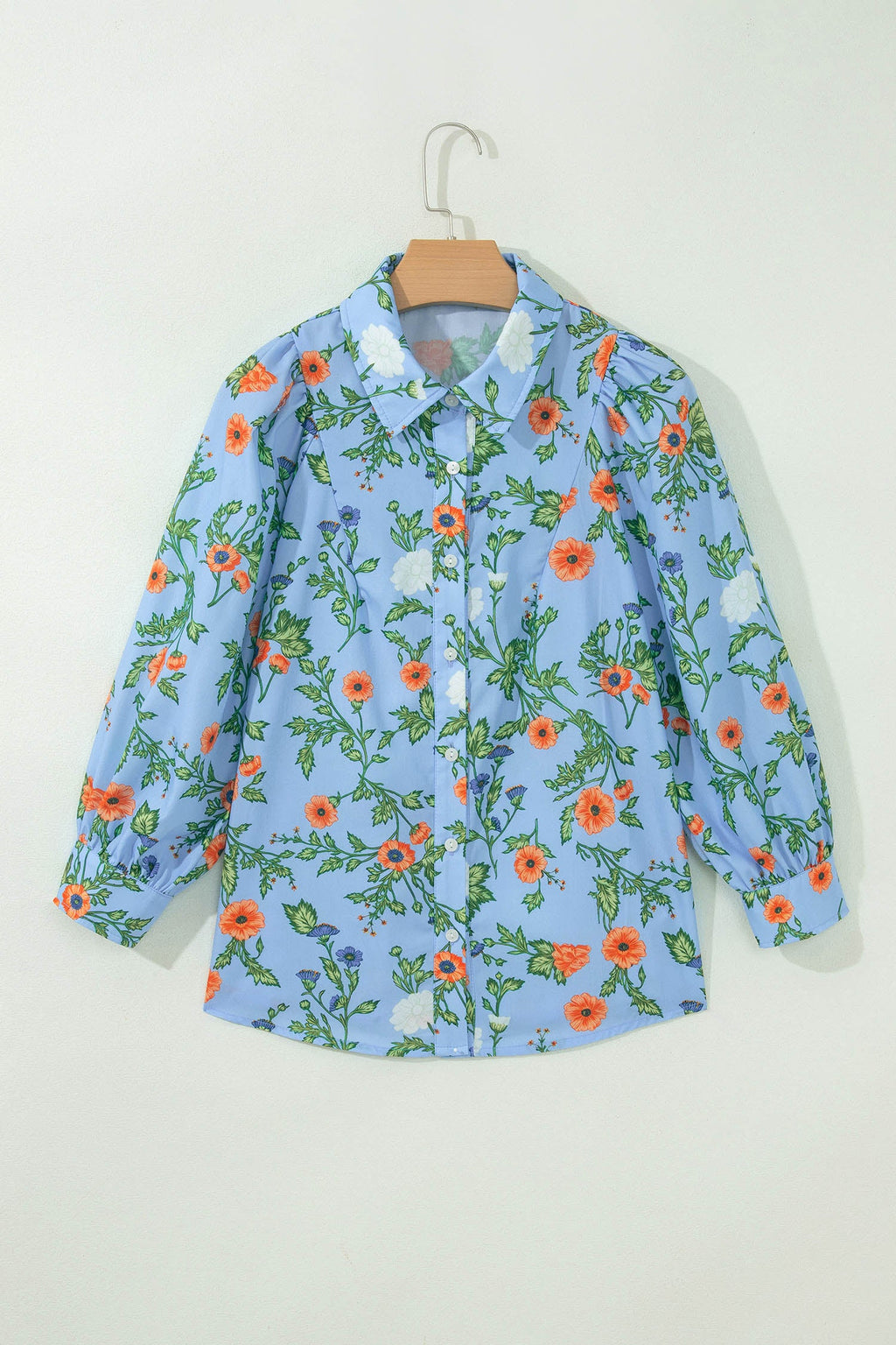 Floral 3/4 Sleeve Button Down Collared Blouse