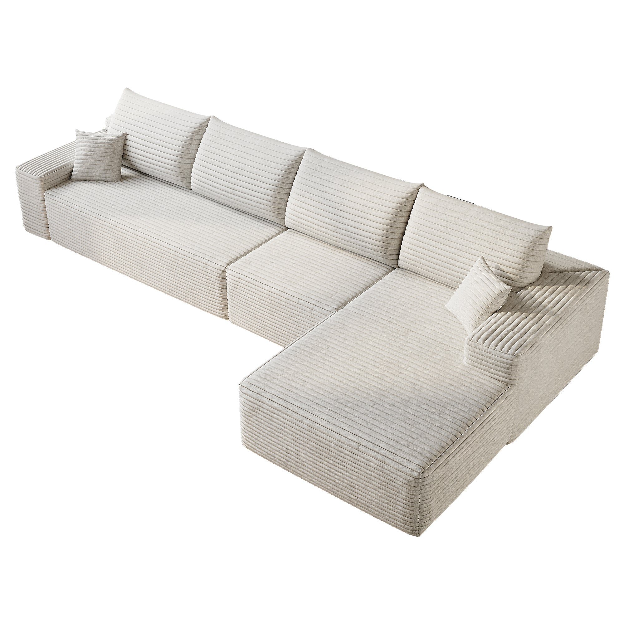 135' Cloud Sectional Couch with L-Shape Chaise,Modern Modular Sofa with Deep Seat, Upholstered Couches for Living Room Bedroom,No Assembly Required, (Plush Corduroy Fabric),White