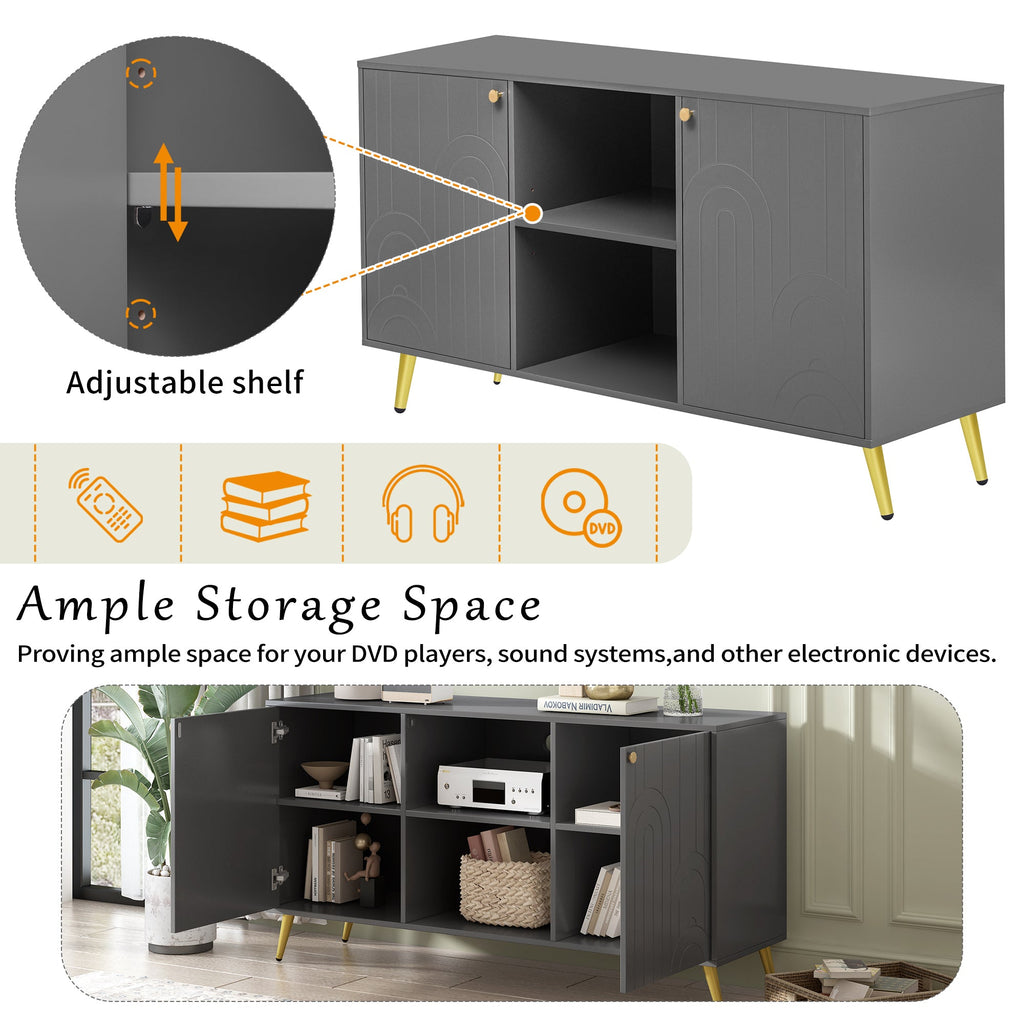 U-Can Modern TV Stand for TVs up to 55 Inches, Entertainment Center Media Console,Adjustable Shelf, Metal Legs, Handles and Anti-tip Device for Living room