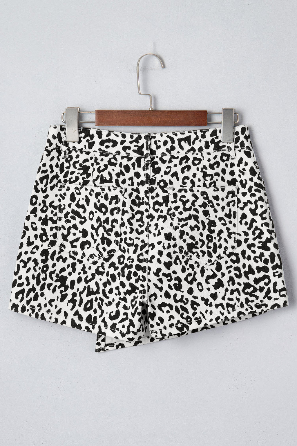 Leopard Denim Buttoned Overlap Shorts