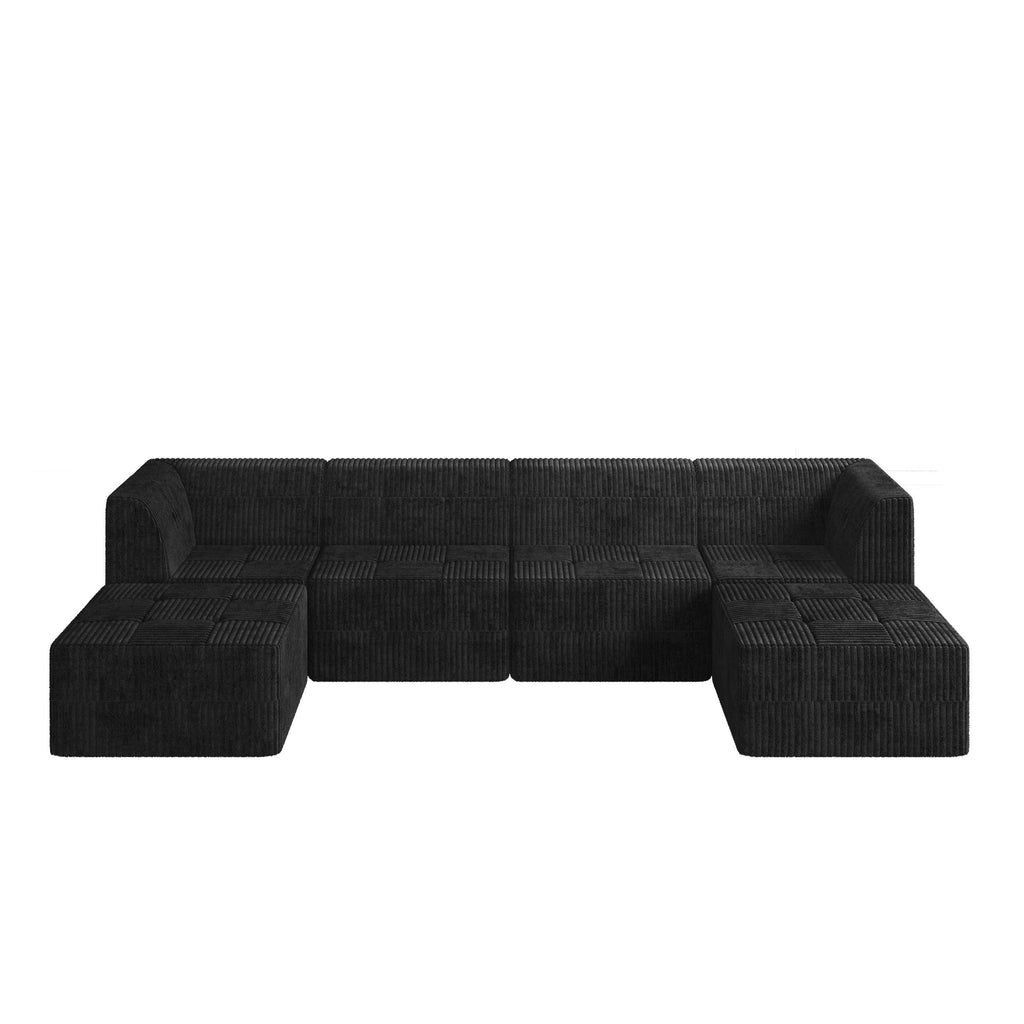 U shape Modular Sectional Sofa, Compressed Sectional Sofa Modern Minimalist Style Corduroy Couch, Sleeper Sofa for Living Room, Bedroom, Comfy Compressed Sofa Couch Space-Efficient Design-black
