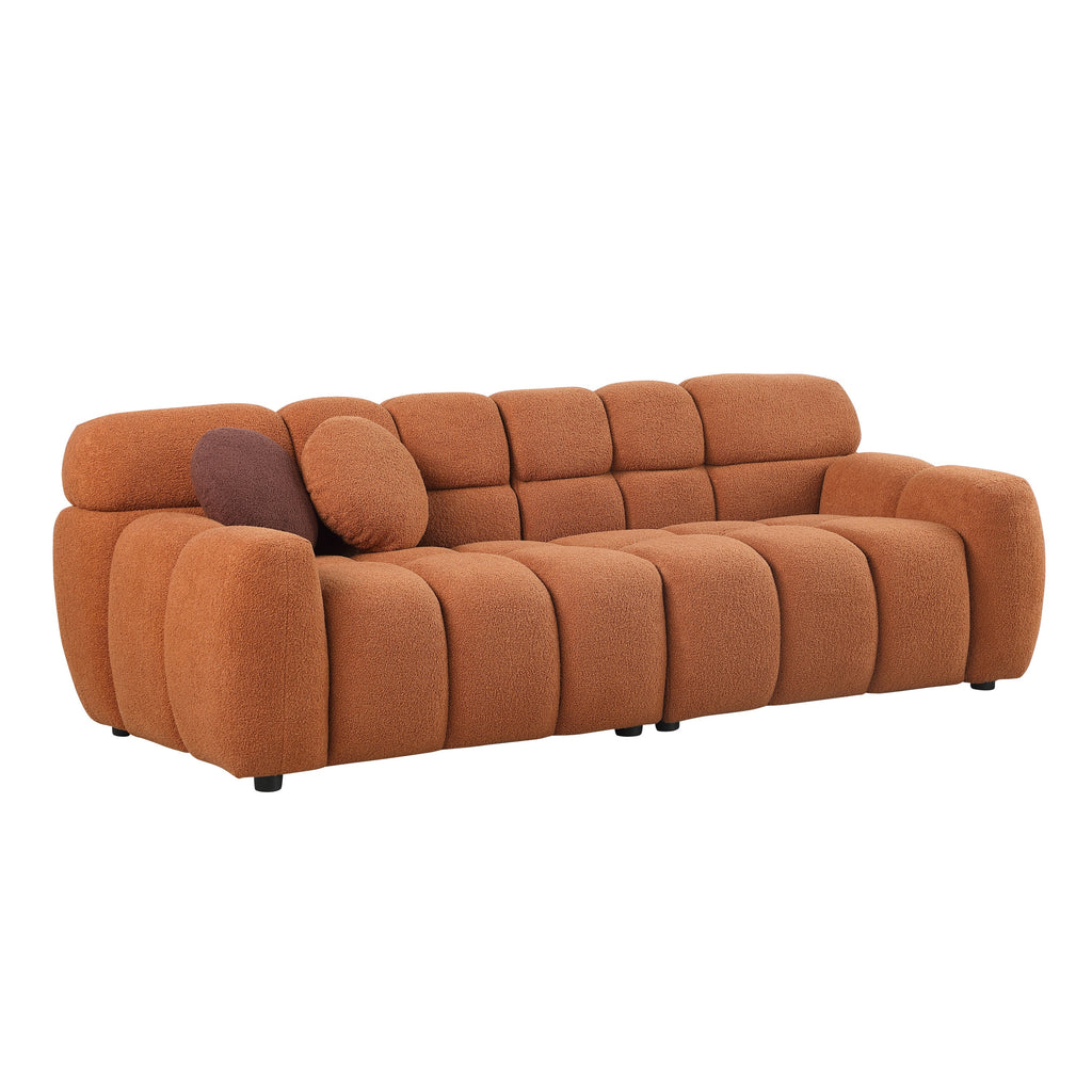 87.4 length ,35.83' deepth ,human body structure for USA people,  marshmallow sofa,boucle sofa ,3 seater, LIGHT BROWN   BOUCLE