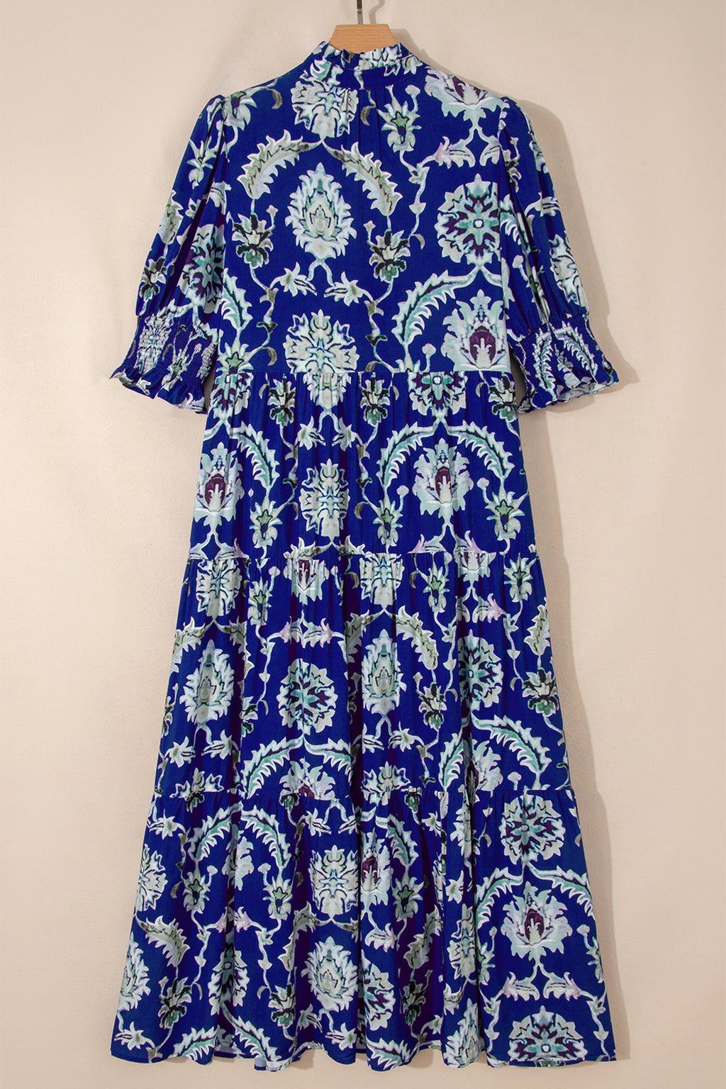 Floral Frilled Collar Puff Sleeve Maxi Dress