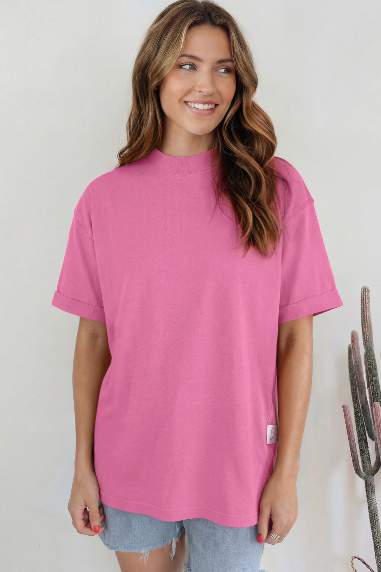 Oversized Solid Color High Neck Tee