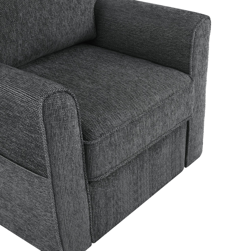 360° Swivel Chair Accent Barrel Armchair with Side Pockets, Grey Chenille, Compact Design for Living Room, Bedroom, Office