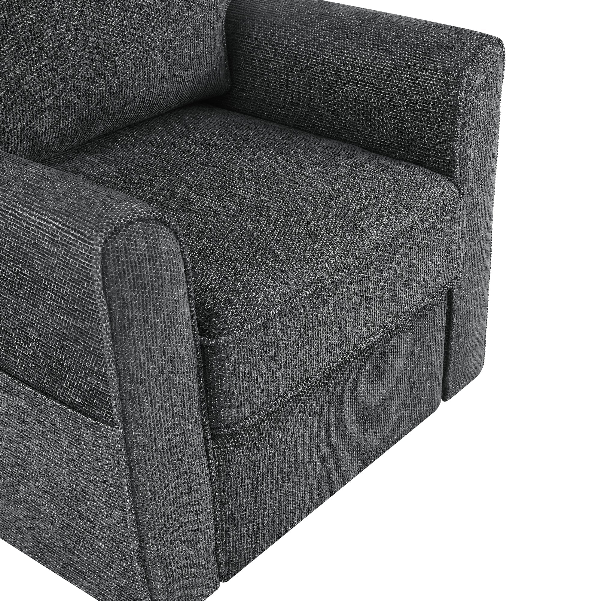 360° Swivel Chair Accent Barrel Armchair with Side Pockets, Grey Chenille, Compact Design for Living Room, Bedroom, Office