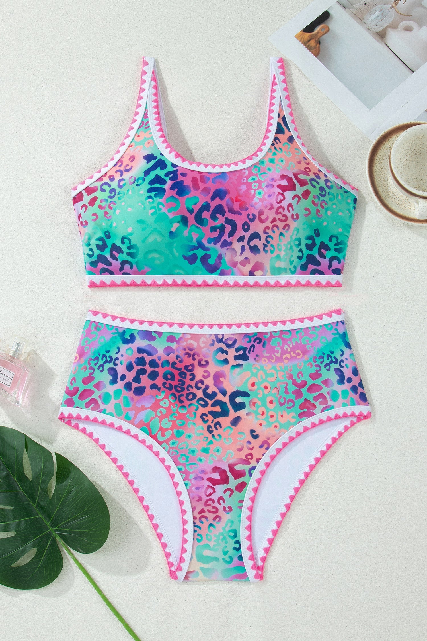 Leopard Ricrac High Waist Bikini Swim Set