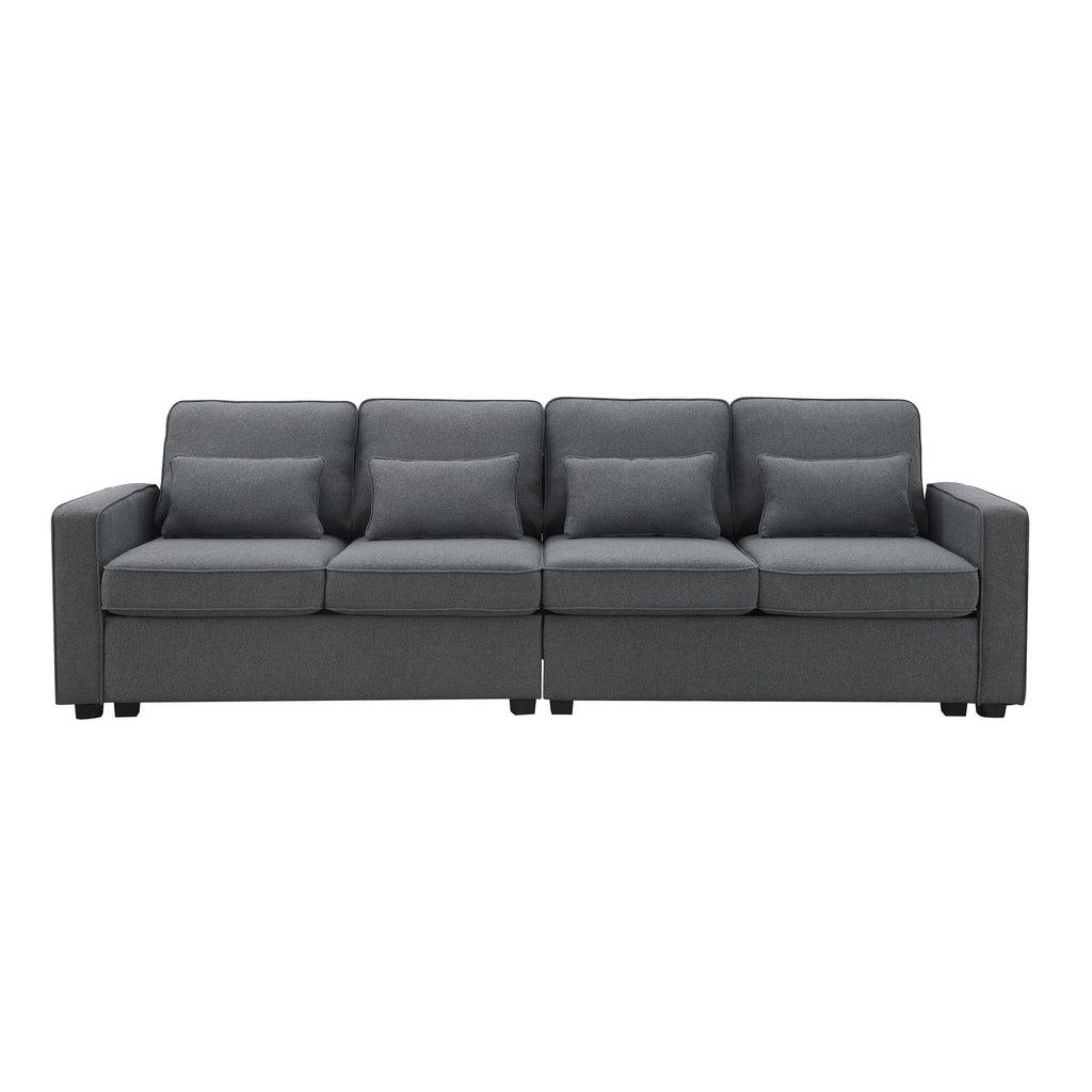 [VIDEO provided] [New] 104' 4-Seater Modern Linen Fabric Sofa with Armrest Pockets and 4 Pillows,Minimalist Style Couch for Living Room, Apartment, Office,3 Colors