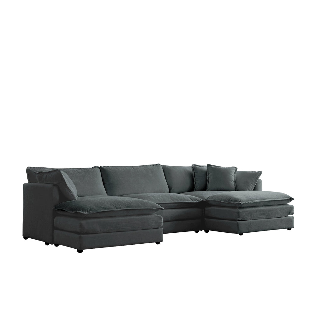 U-Shaped Sectional Sofa w/Reversible Footrest, 5-Seater Convertible Corner Couch with 2 Ottomans ,Modern Minimalist Soft Sofa & Couch for Living Room ,Gray Chenille