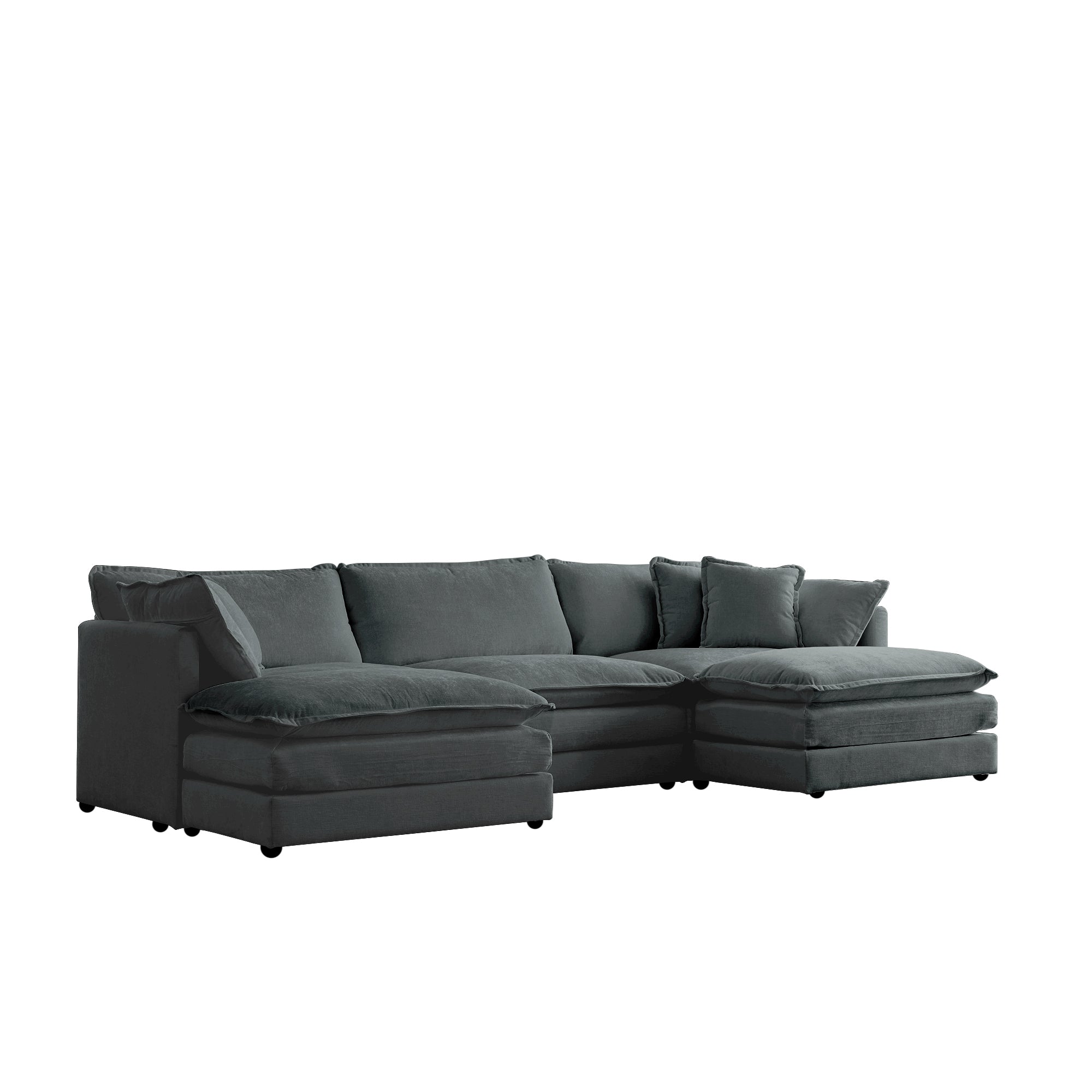 U-Shaped Sectional Sofa w/Reversible Footrest, 5-Seater Convertible Corner Couch with 2 Ottomans ,Modern Minimalist Soft Sofa & Couch for Living Room ,Gray Chenille