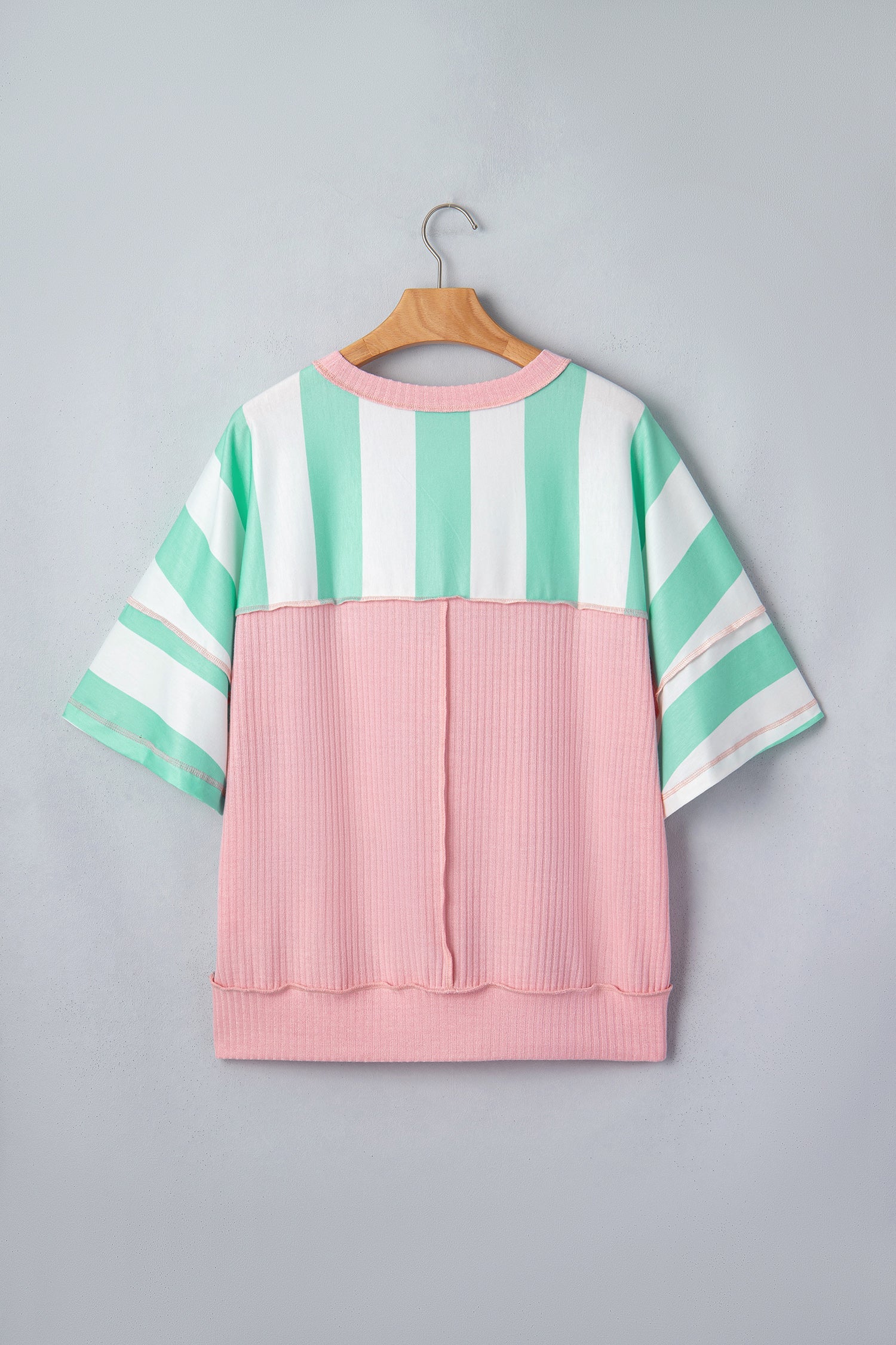 Stripe Exposed Seam Ribbed Patchwork Oversized Tee