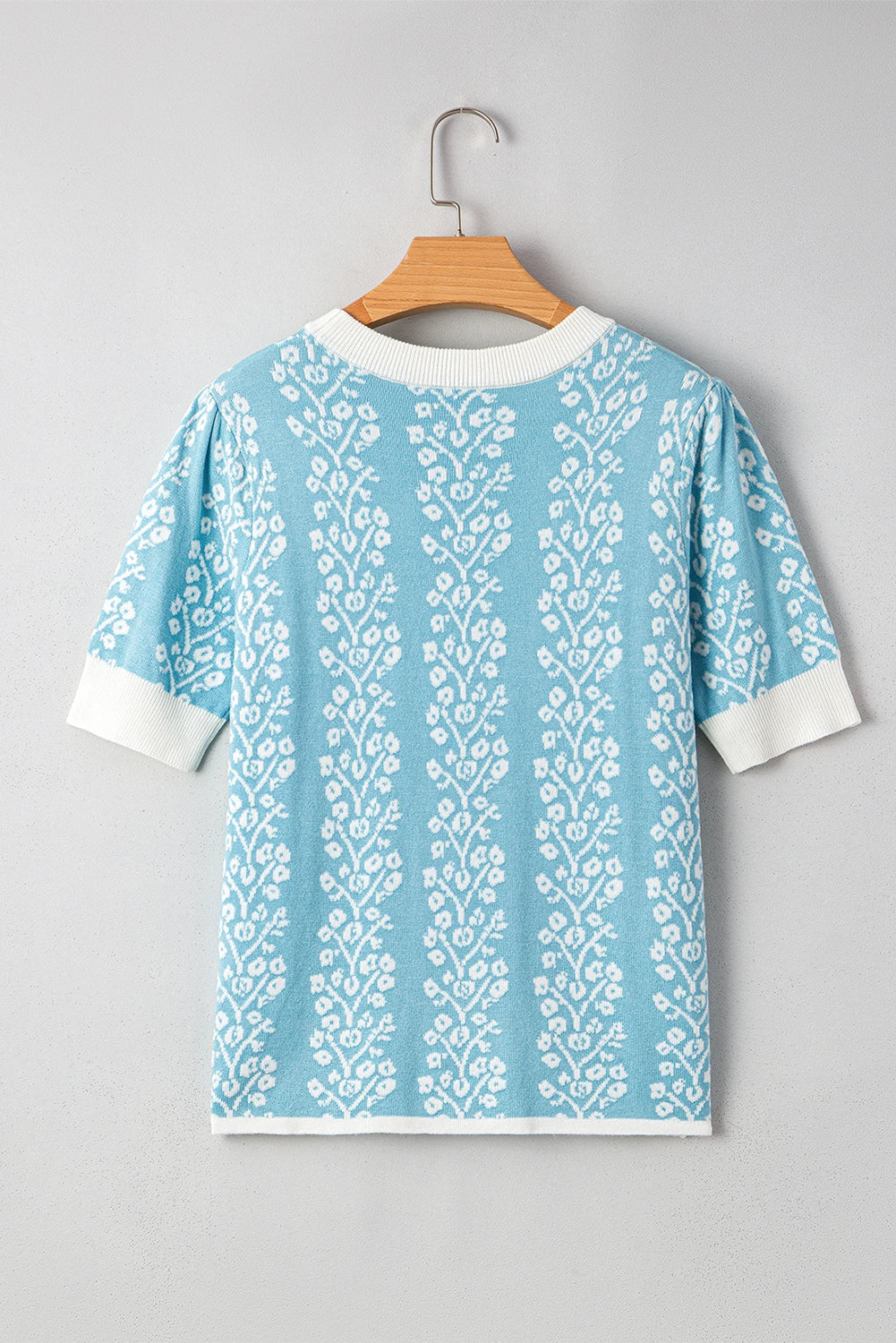Floral Contrast Crewneck Short Sleeve Sweater