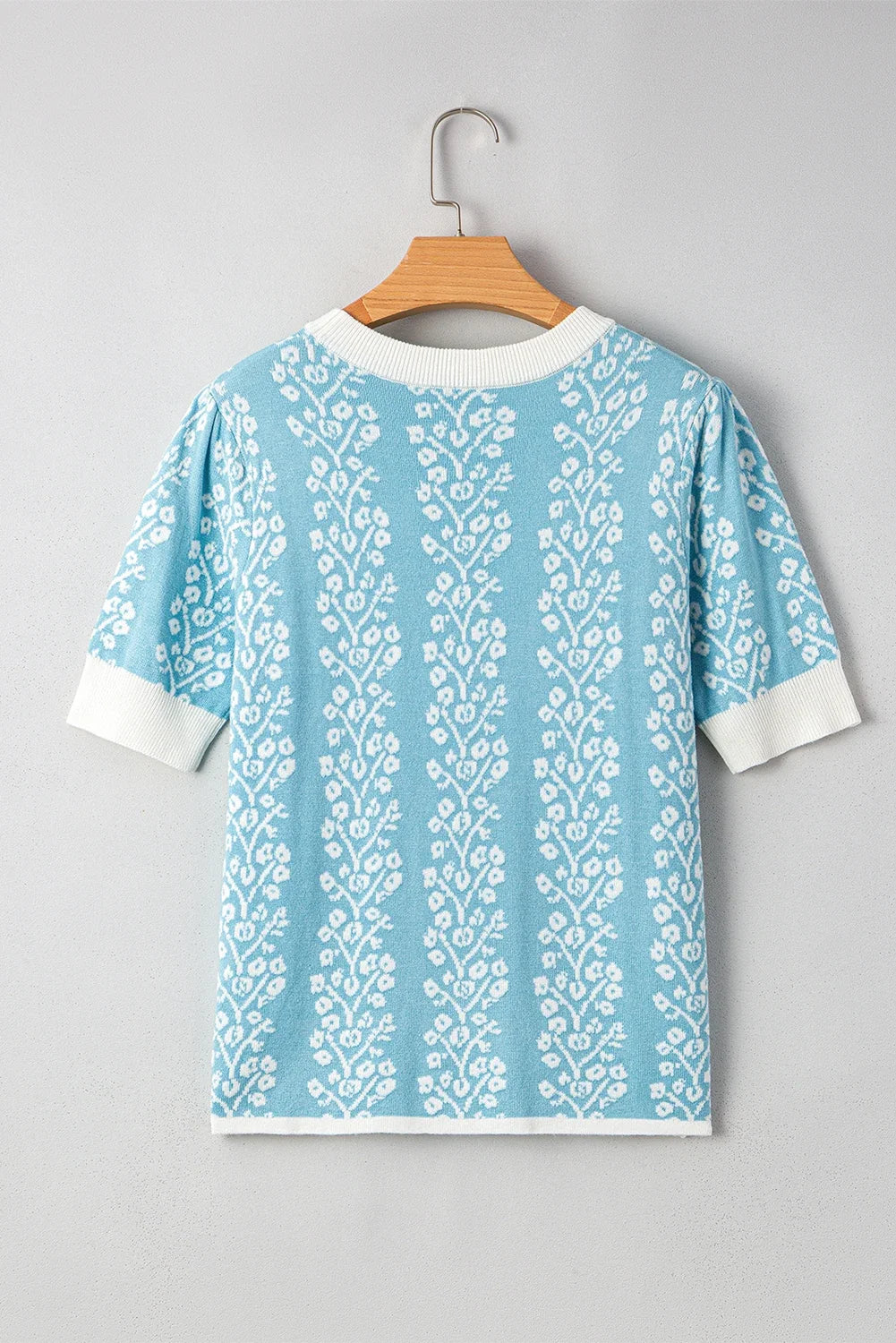 Floral Contrast Crewneck Short Sleeve Sweater