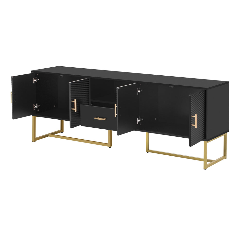 U-Can Modern TV Stand for TV up to 70 Inches,TV Cabinet with 1 Drawer, 2 Cabinets and Metal Legs, Handles and Anti-tip Device for Living room