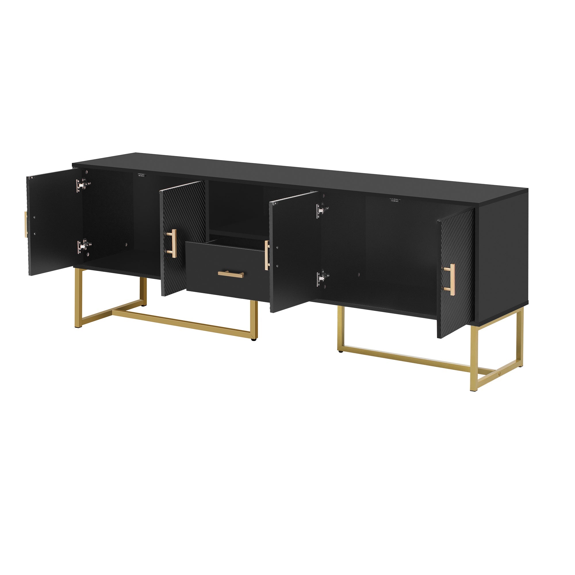 U-Can Modern TV Stand for TV up to 70 Inches,TV Cabinet with 1 Drawer, 2 Cabinets and Metal Legs, Handles and Anti-tip Device for Living room