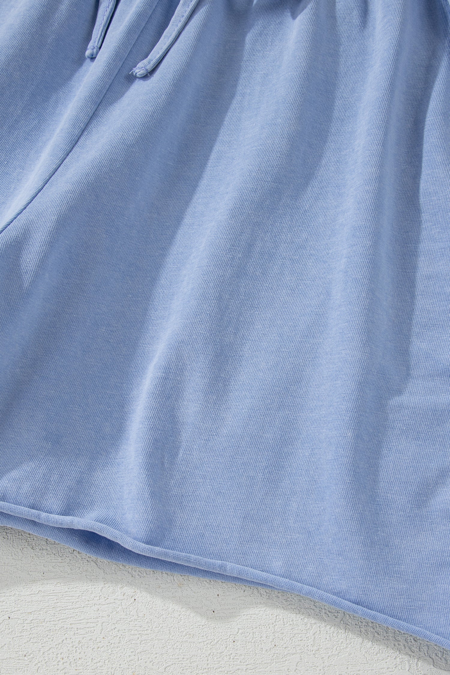 Mineral Wash Drawstring Elastic Waist Raw Edge Shorts