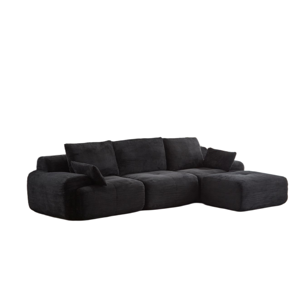 Modern Memory Foam Compressed Sofa,Large Sectional Couches for Living Room,Pet-Friendly Cloud Modular Sectional Sofa,Corduroy Fabric,Extra Deep Loveseat,No assembly required, Black