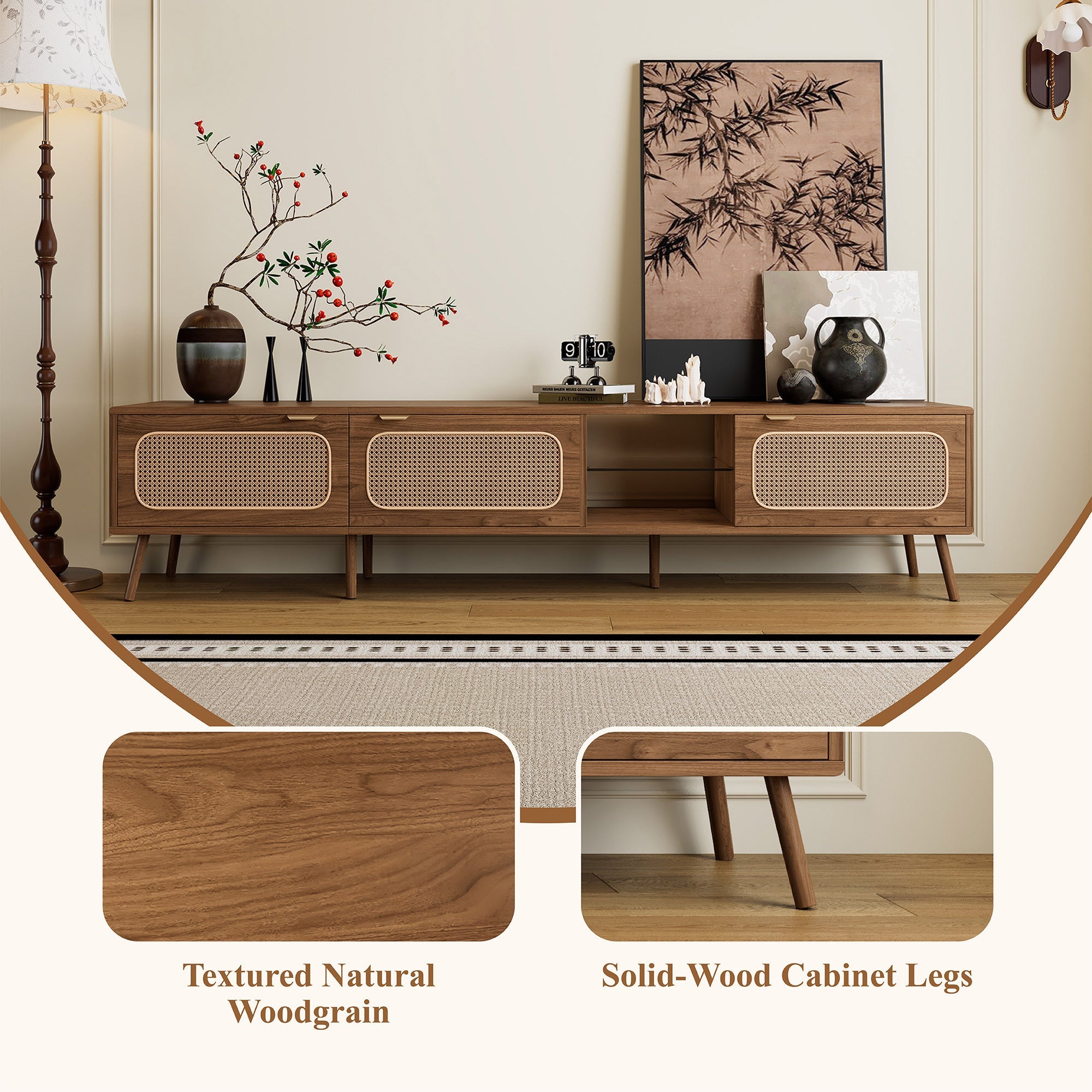 78' TV Stand for 75/80/85 inch TV, Console with Ample Storage for Living Room, Bedroom, Entertainment Center with Open Shelf