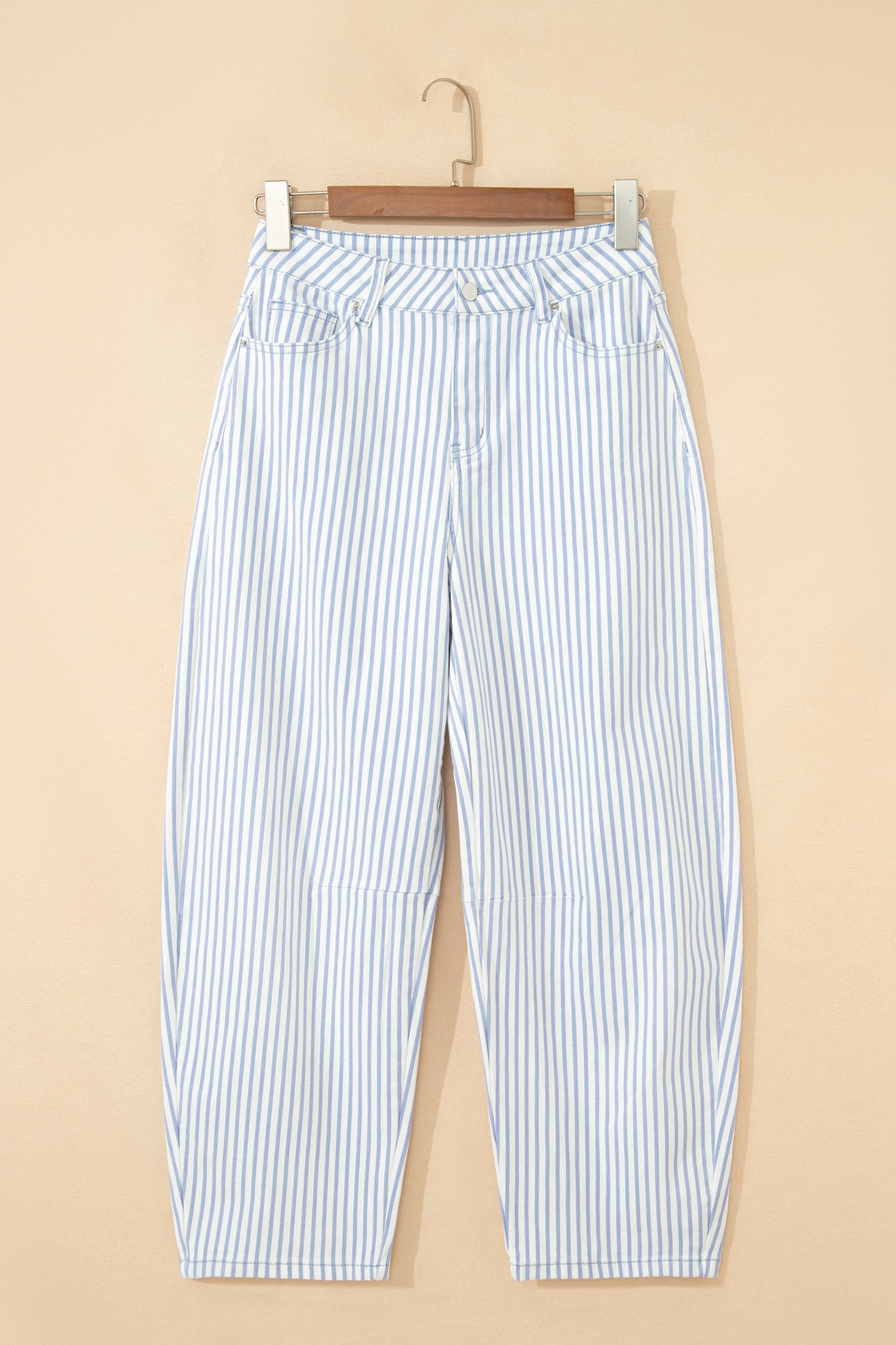 Stripe Denim High Waist Barrel Leg Jeans