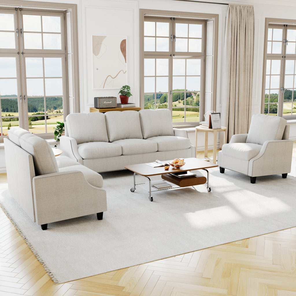 3 Piece Living Room Sofa Sets, Sectional Couch and Loveseat and Armchair Set, Modern 3 Seater Sofa + 2 Seater Couch+ Accent Chair Furniture Set for Apartment