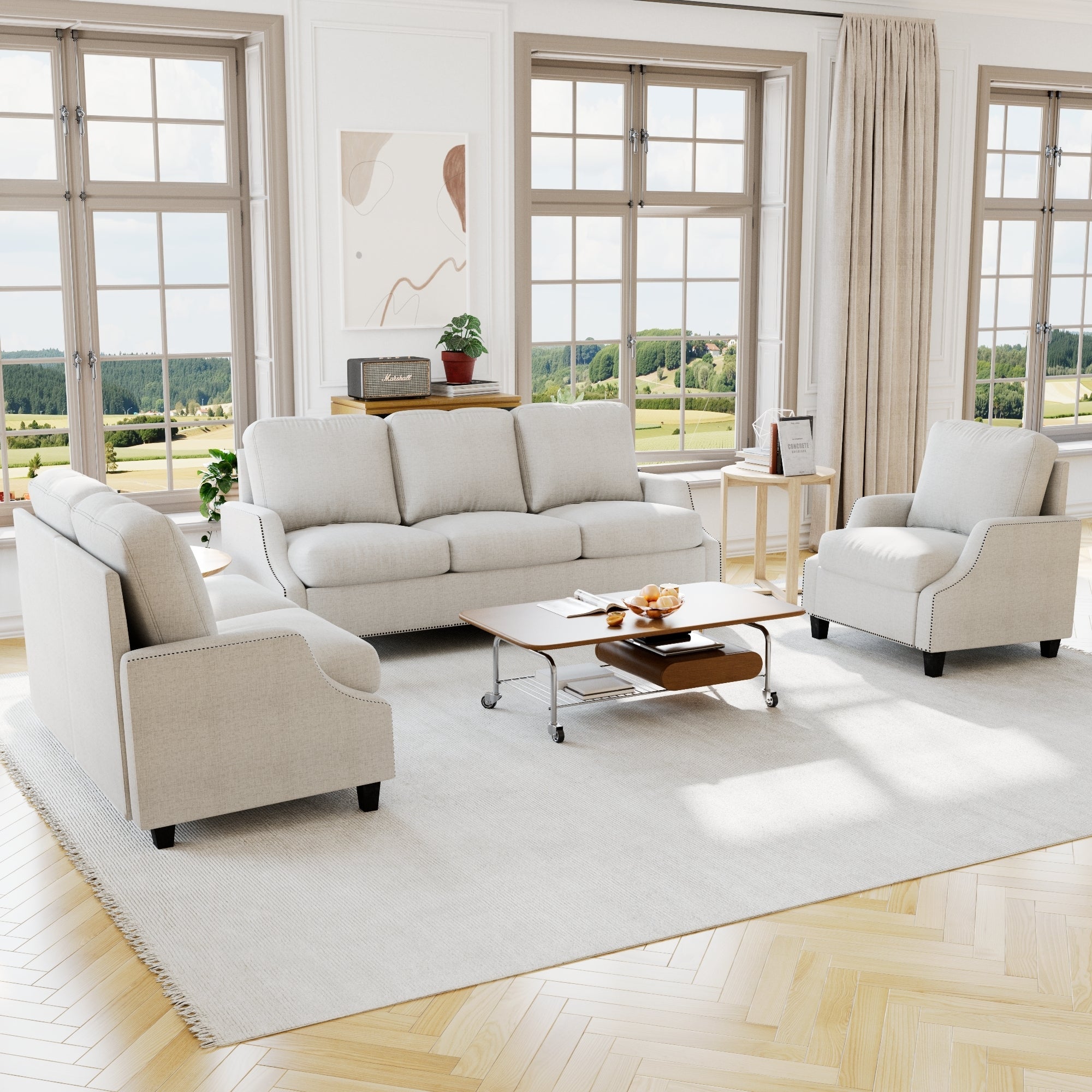 3 Piece Living Room Sofa Sets, Sectional Couch and Loveseat and Armchair Set, Modern 3 Seater Sofa + 2 Seater Couch+ Accent Chair Furniture Set for Apartment