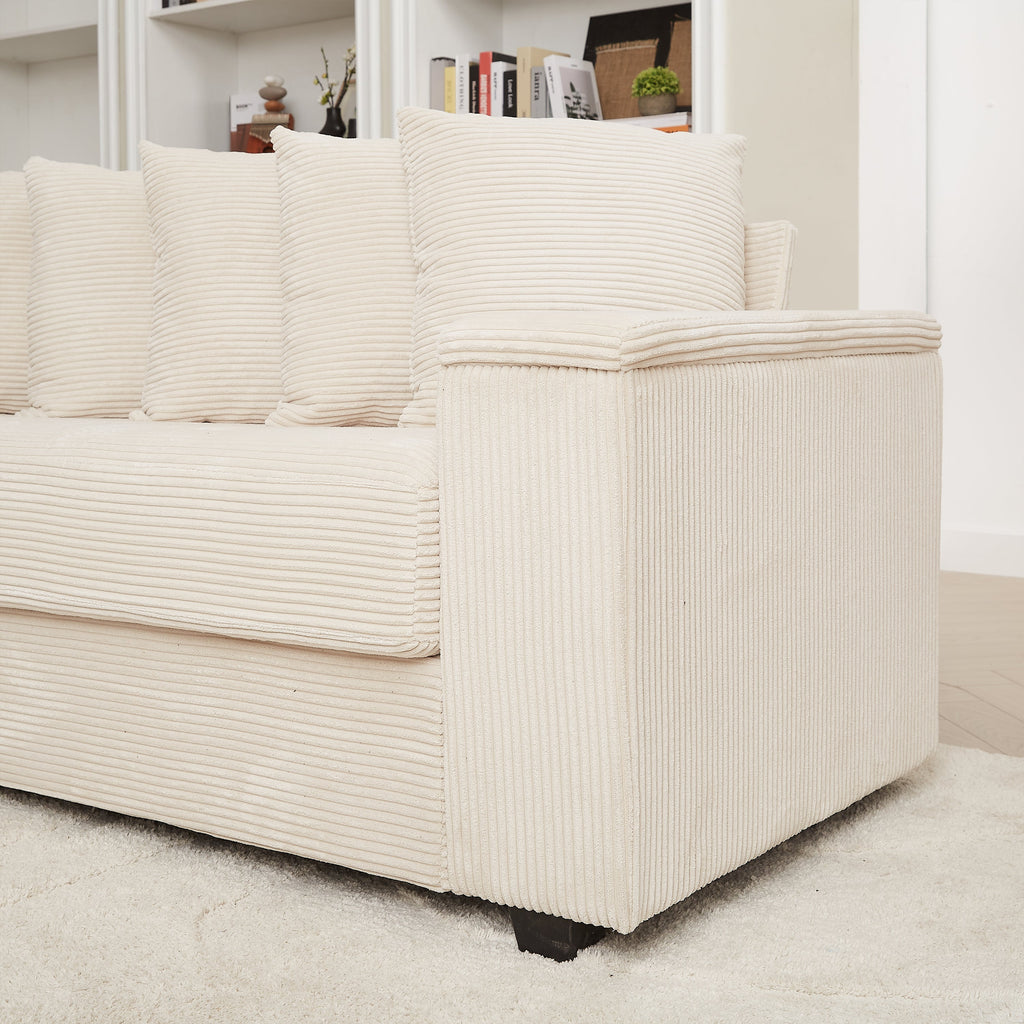 Luxe Oversized L Shaped Sofa with Chaise,Comfy Corduroy L Shaped Sectional Couches with 8 Pillows and Two Armrest storage space,Soft Fluffy Upholstered Sofa Bed for Living Room Apartment Bedroom